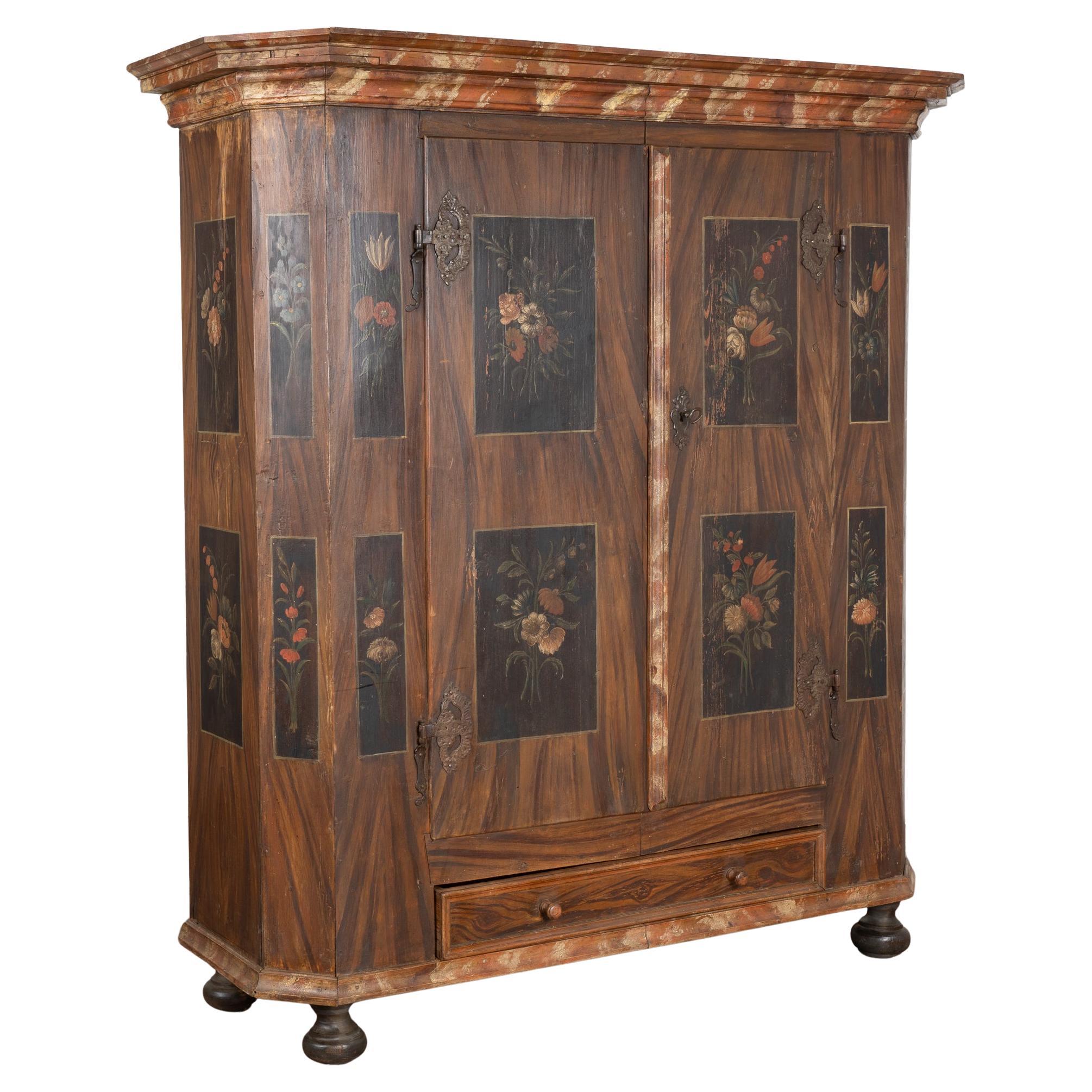 Early 19th Century Original Painted Break-Down Armoire with Flowers, Austria