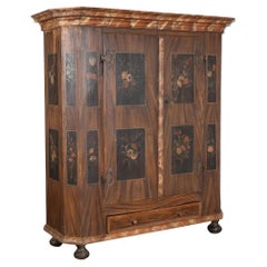 Antique Early 19th Century Original Painted Break-Down Armoire with Flowers, Austria