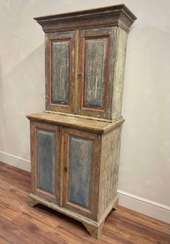 Early 19th Century Original Painted Gustavian Cupboard / Buffet Deux Corps