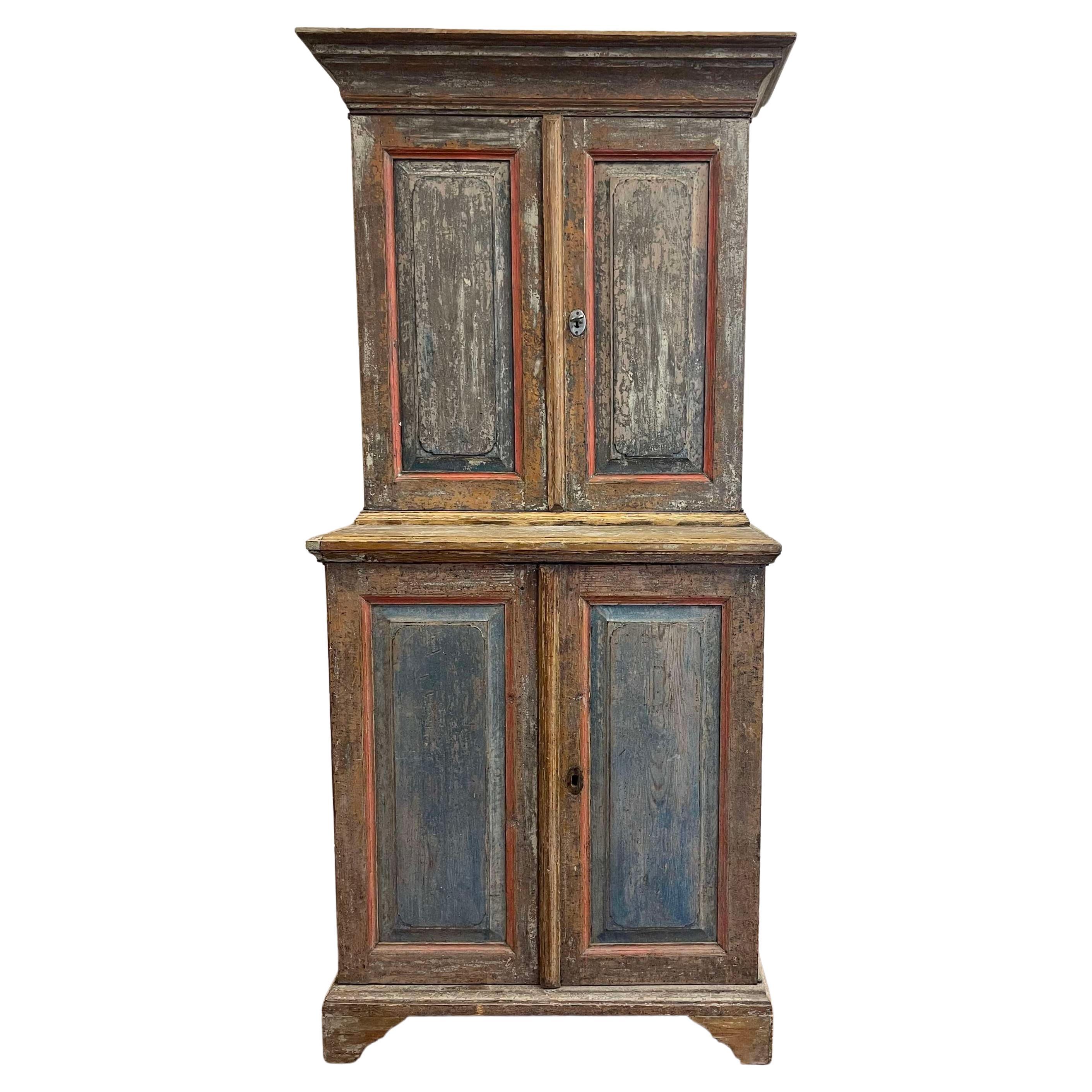 Early 19th Century Original Painted Gustavian Cupboard / Buffet Deux Corps For Sale