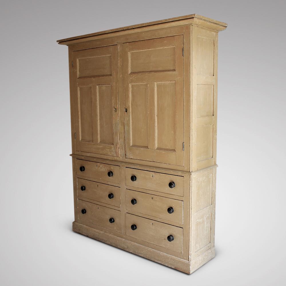 A wonderful, large, early 19th century Estate or housekeepers cupboard with lovely panelled sides. The exterior and back of the doors dry scraped back to their original paint, the interior retaining its original paint,

English, circa 1830.
