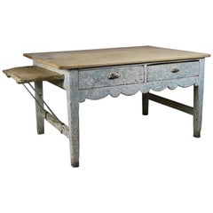 Antique Early 19th Century Original Painted Pine Sycamore Top Bakers Table