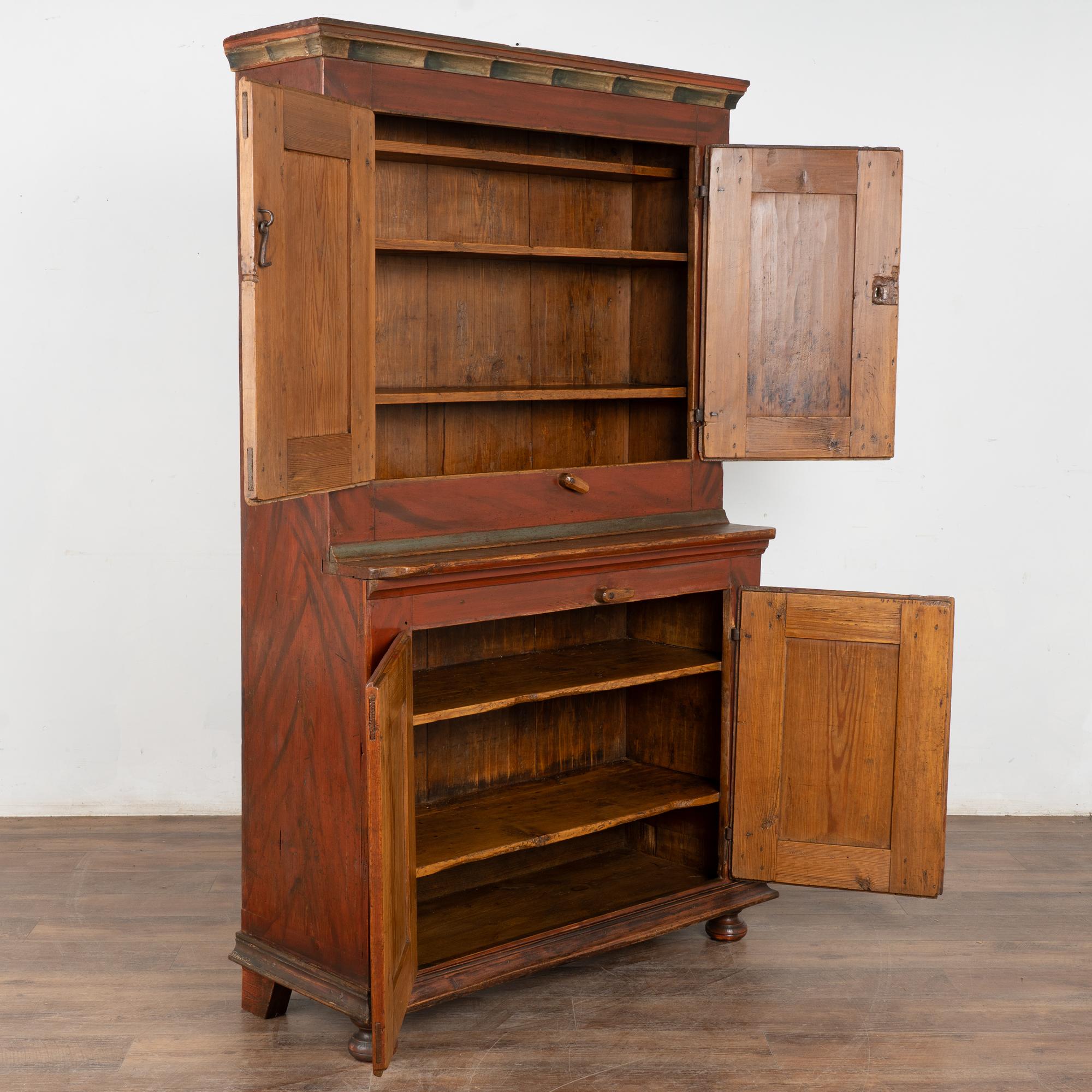 Folk Art Early 19th Century Original Painted Swedish Four Door Cabinet Cupboard For Sale
