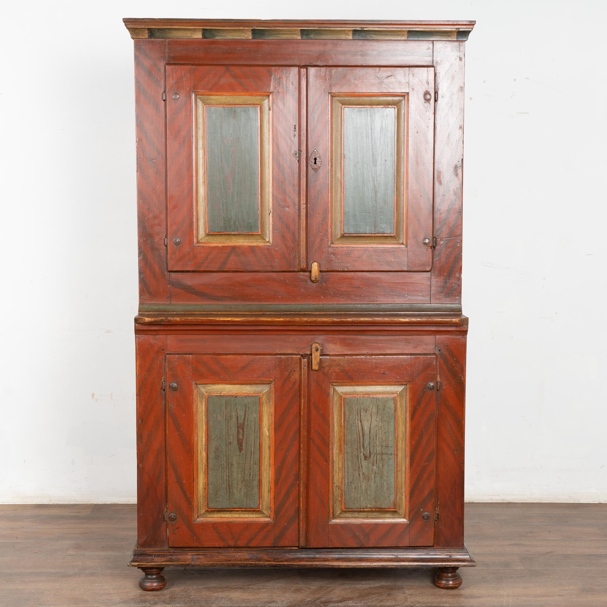 Early 19th Century Original Painted Swedish Four Door Cabinet Cupboard In Good Condition For Sale In Round Top, TX