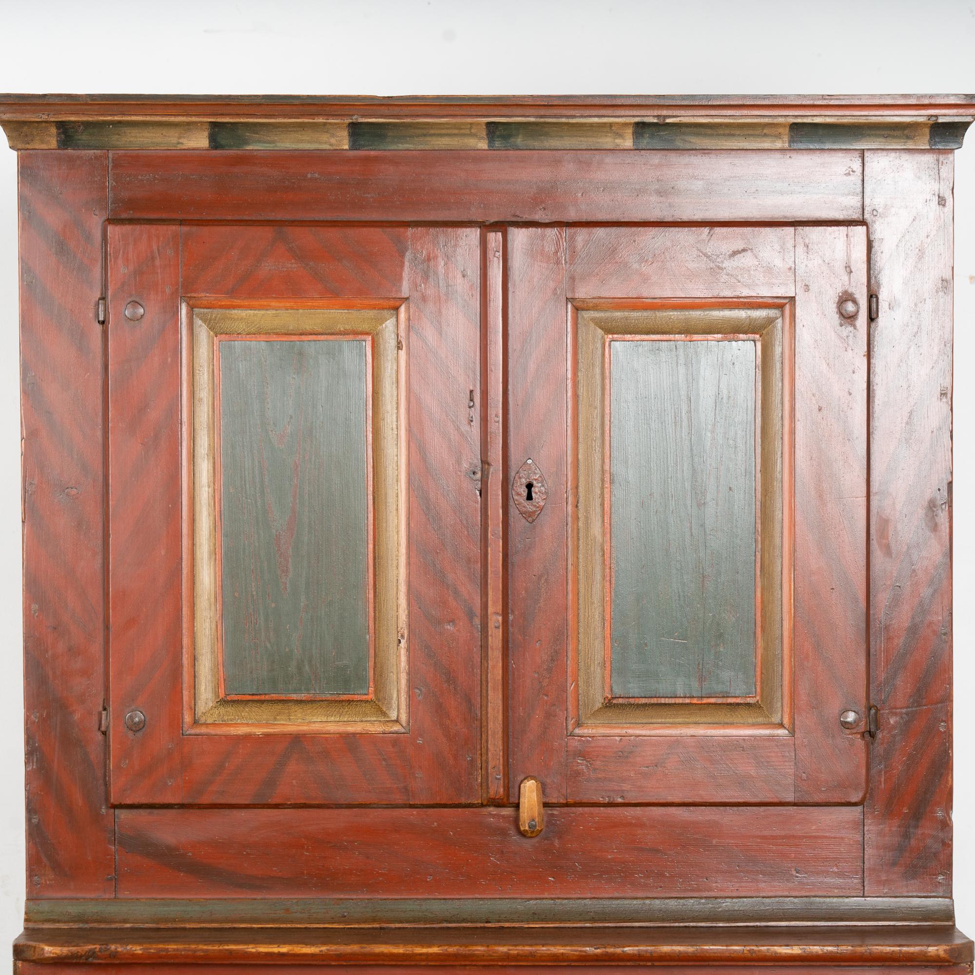 Pine Early 19th Century Original Painted Swedish Four Door Cabinet Cupboard For Sale