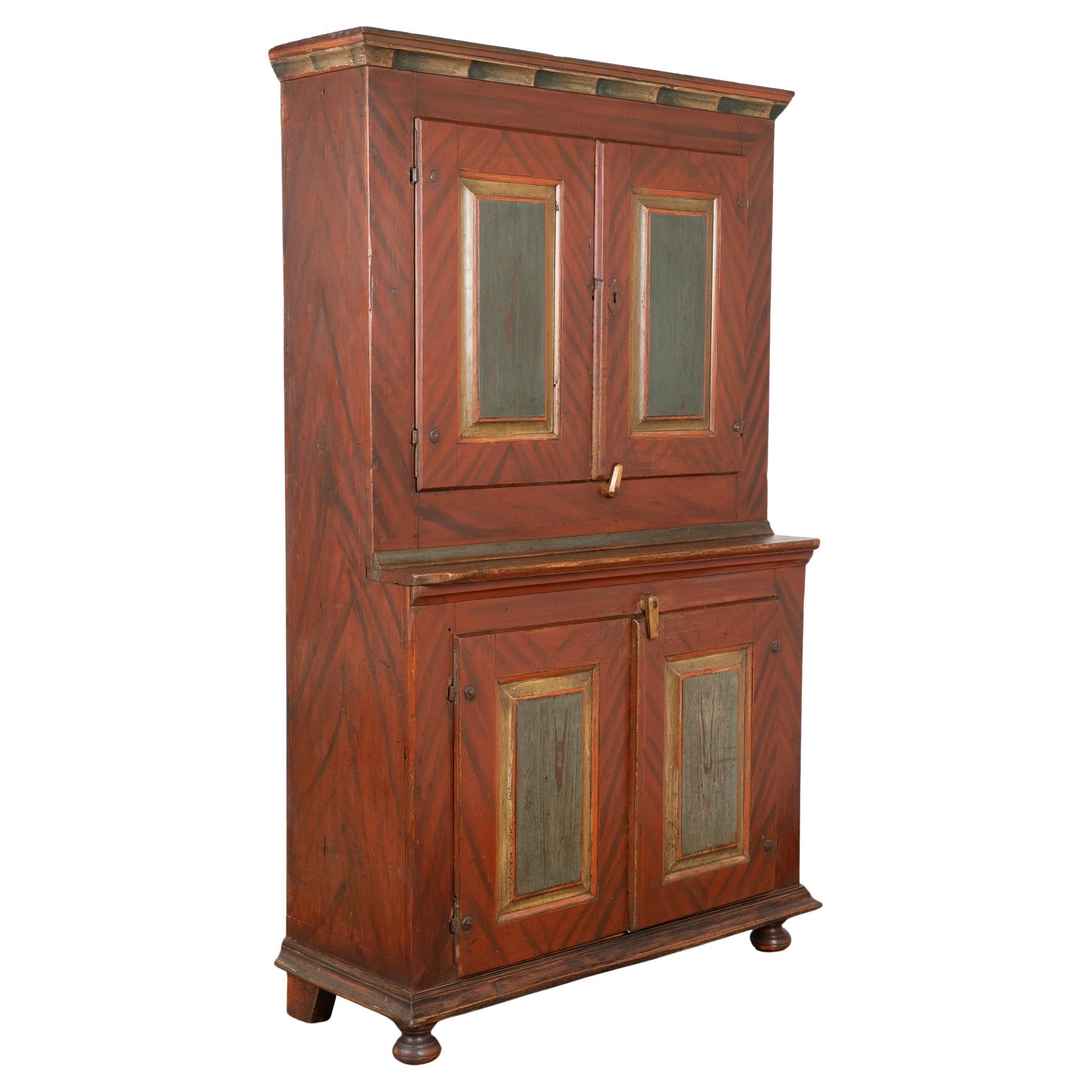Early 19th Century Original Painted Swedish Four Door Cabinet Cupboard For Sale