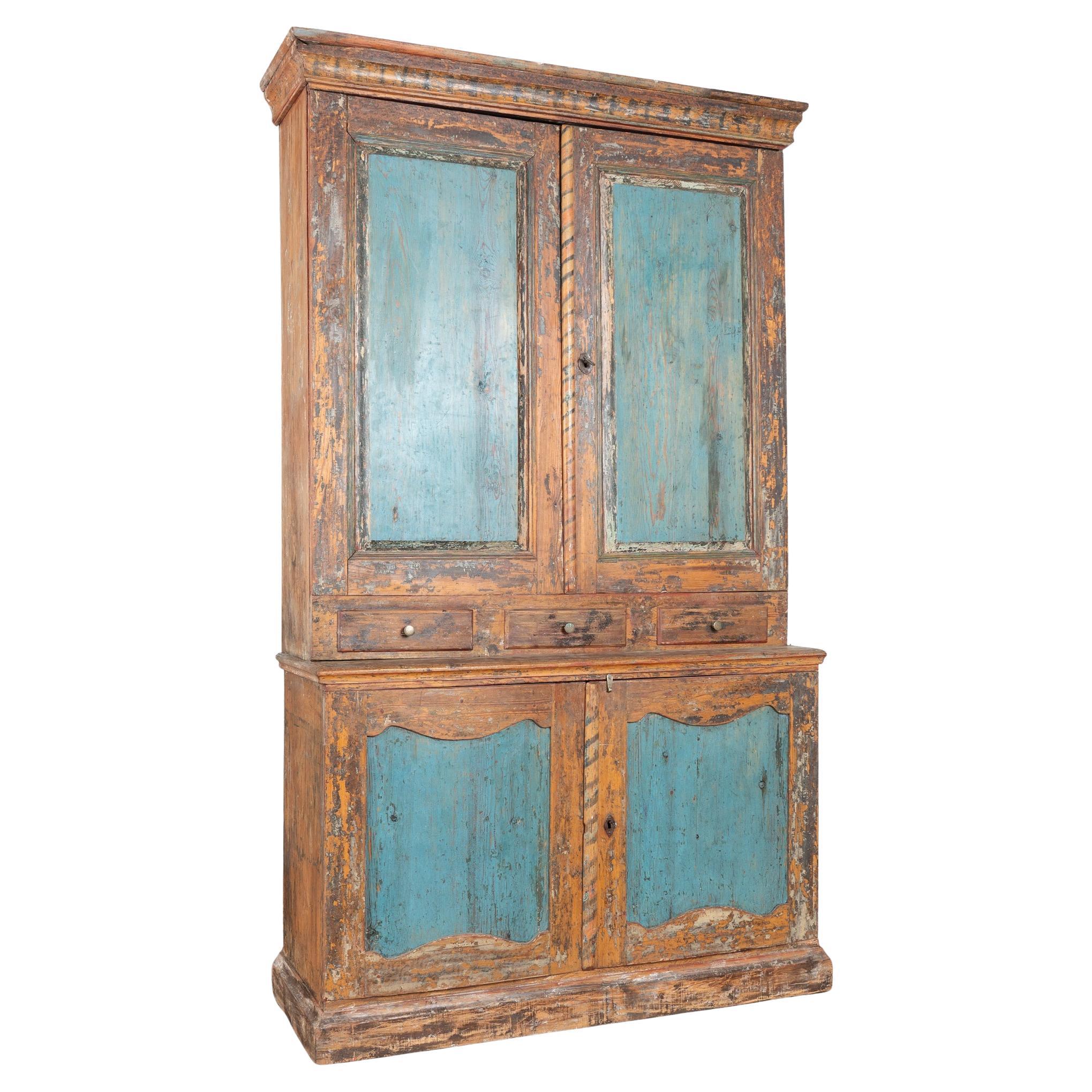 Early 19th Century Original Painted Swedish Tall Pine Cabinet