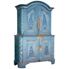 Antique Early 19th Century Original Painted Tuna Region Swedish Cabinet
