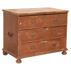 Early 19th Century Original Red Painted Large Chest of Drawers Dated 1807