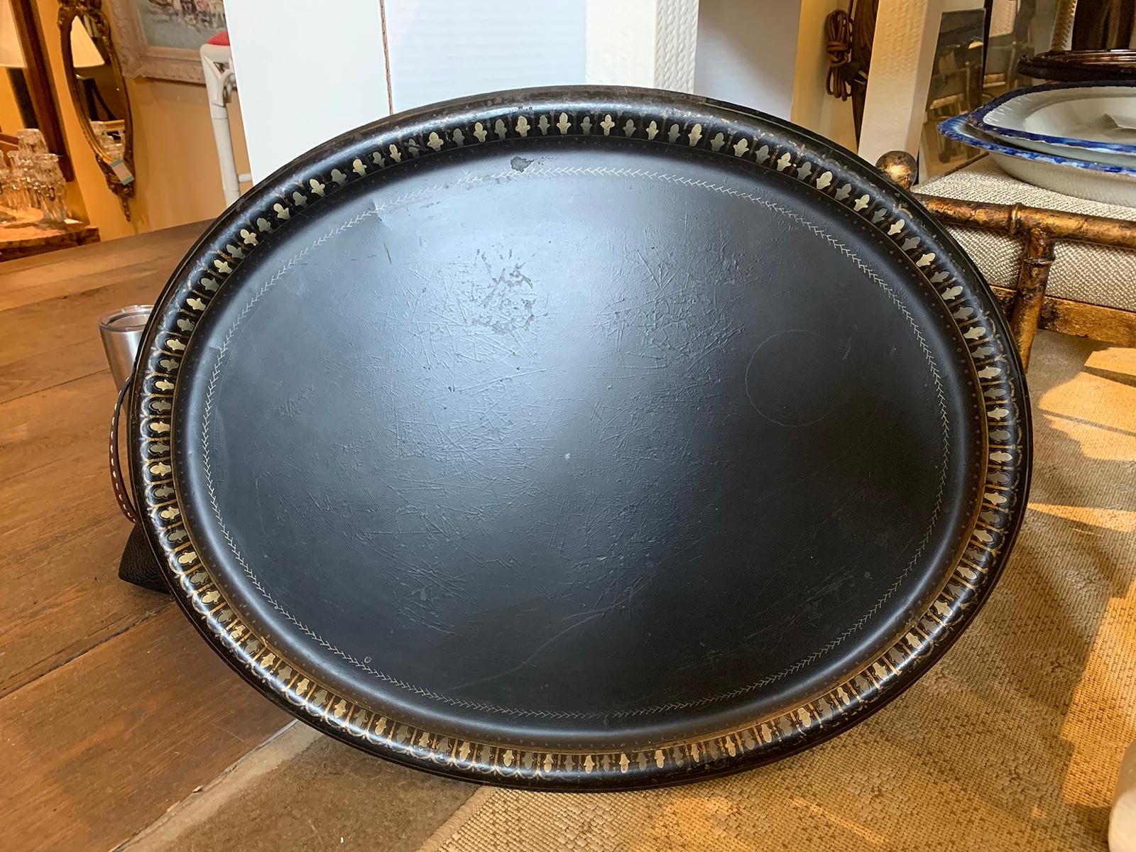 Early 19th century oval black tole tray.