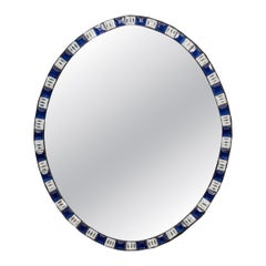 Espejo ovalado de principios del siglo XIX, de cristal azul y blanco de Waterford (Irlanda), con marco de cristal