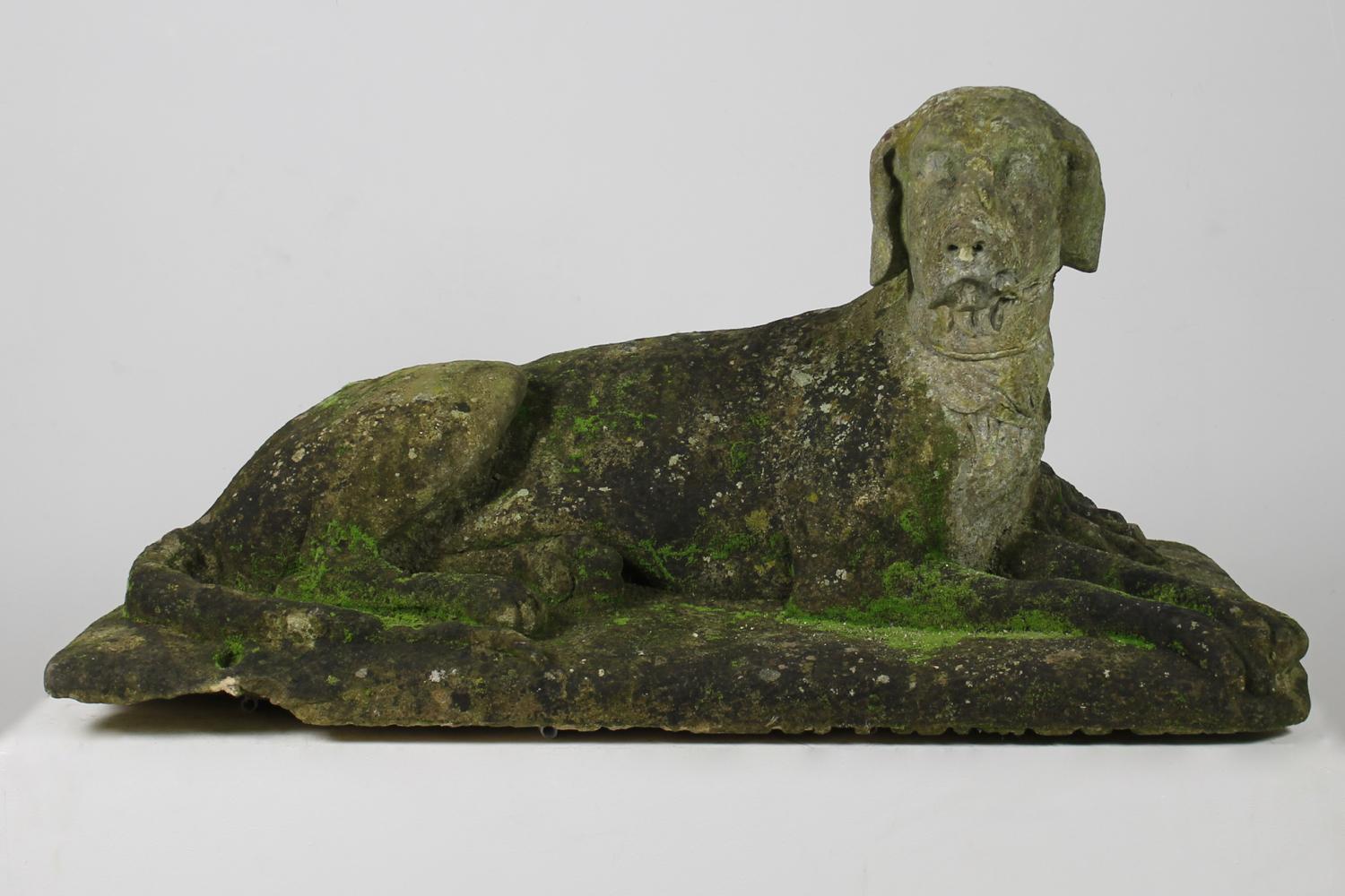 English Early 19th Century over Life-Size Carved Stone Hound