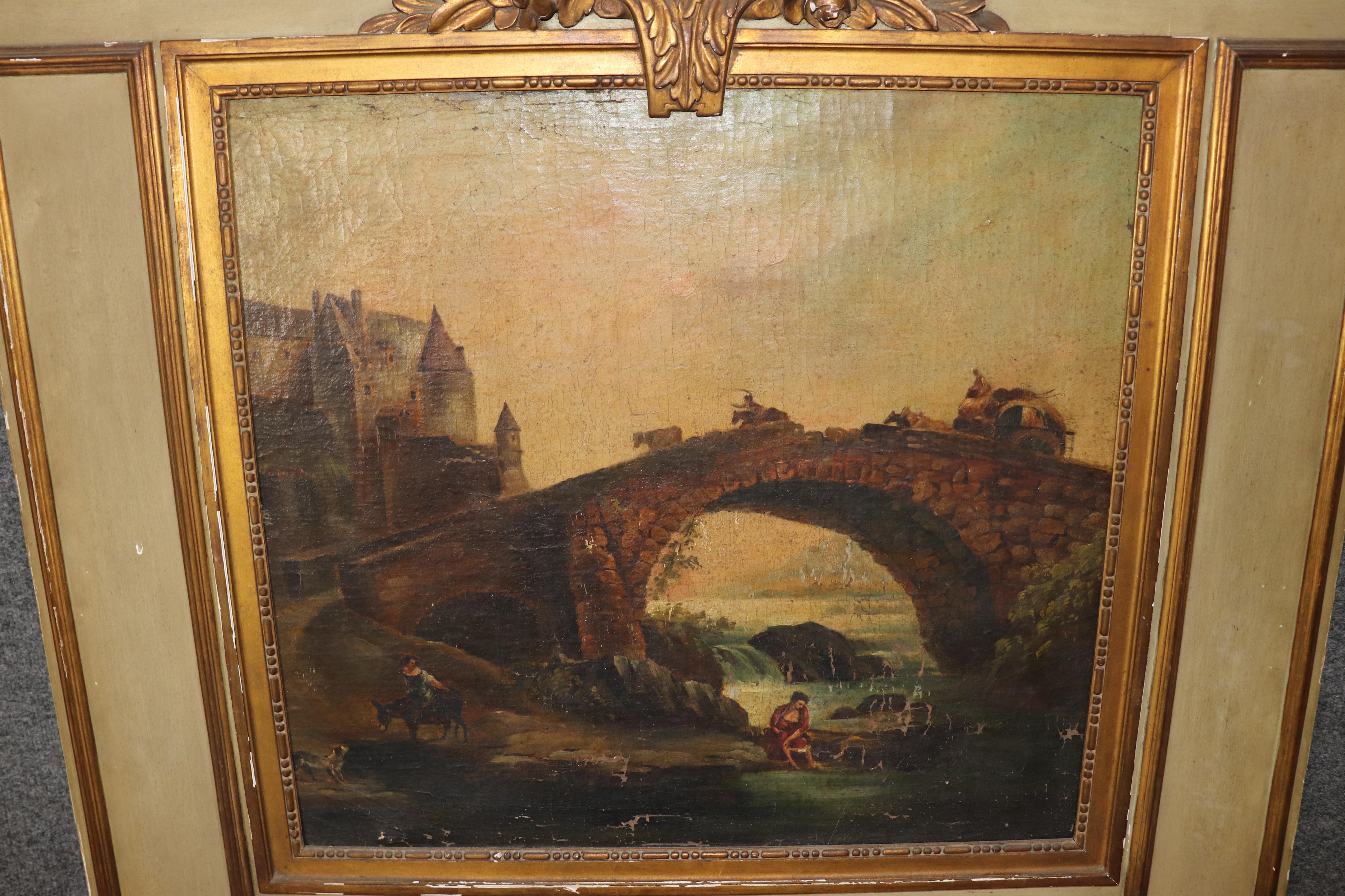 Early 19th century Painted and Gilded  French Trumeau Mirror with Oil Painting For Sale 6