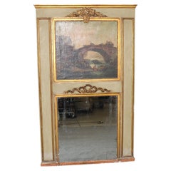 Early 19th century Painted and Gilded  French Trumeau Mirror with Oil Painting