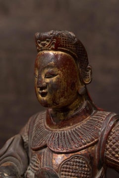 Painted and Gilded Wooden Sculpture Buddhist Deity Wei-To