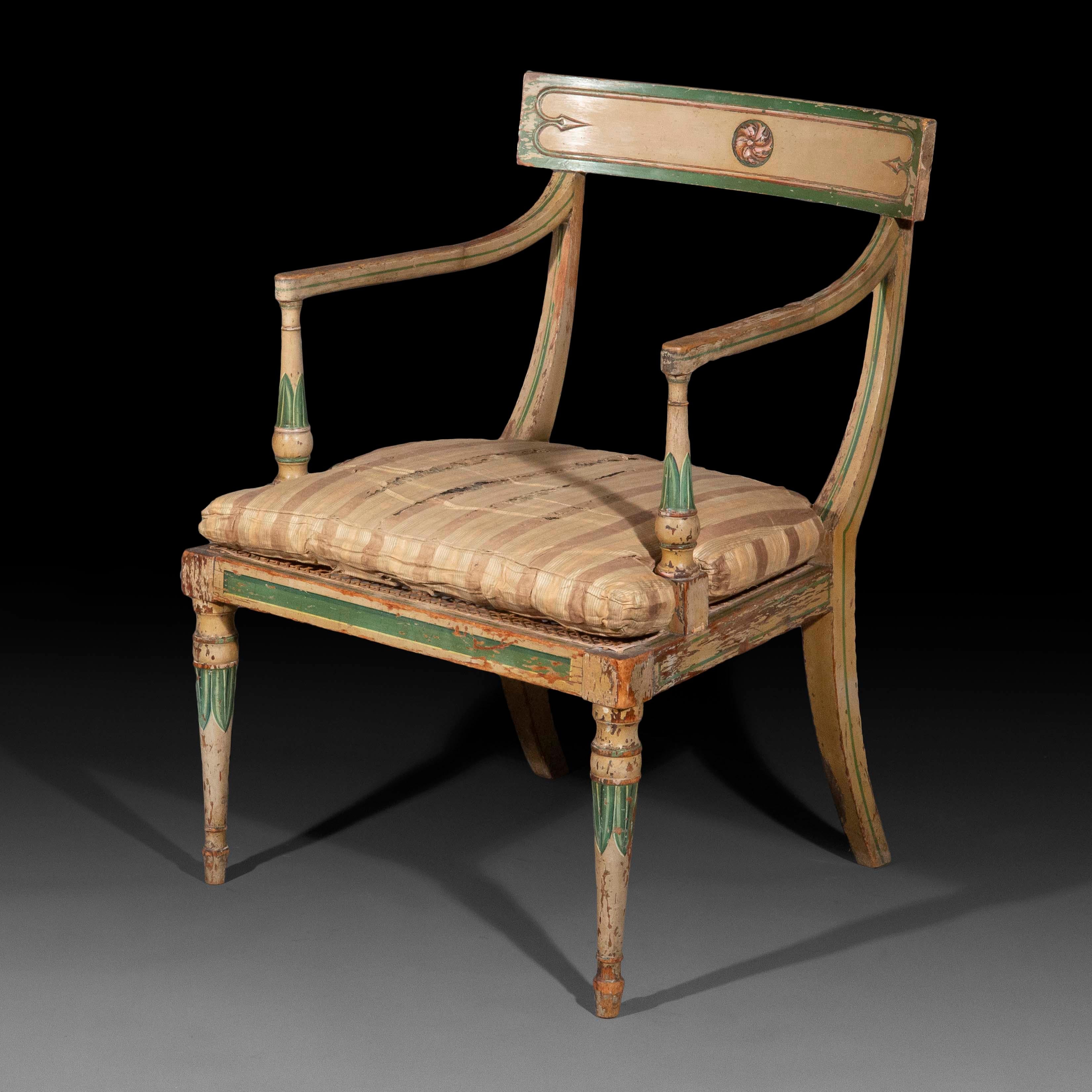 Raro sillón pintado del siglo XIX atribuido a Gillows en venta 6
