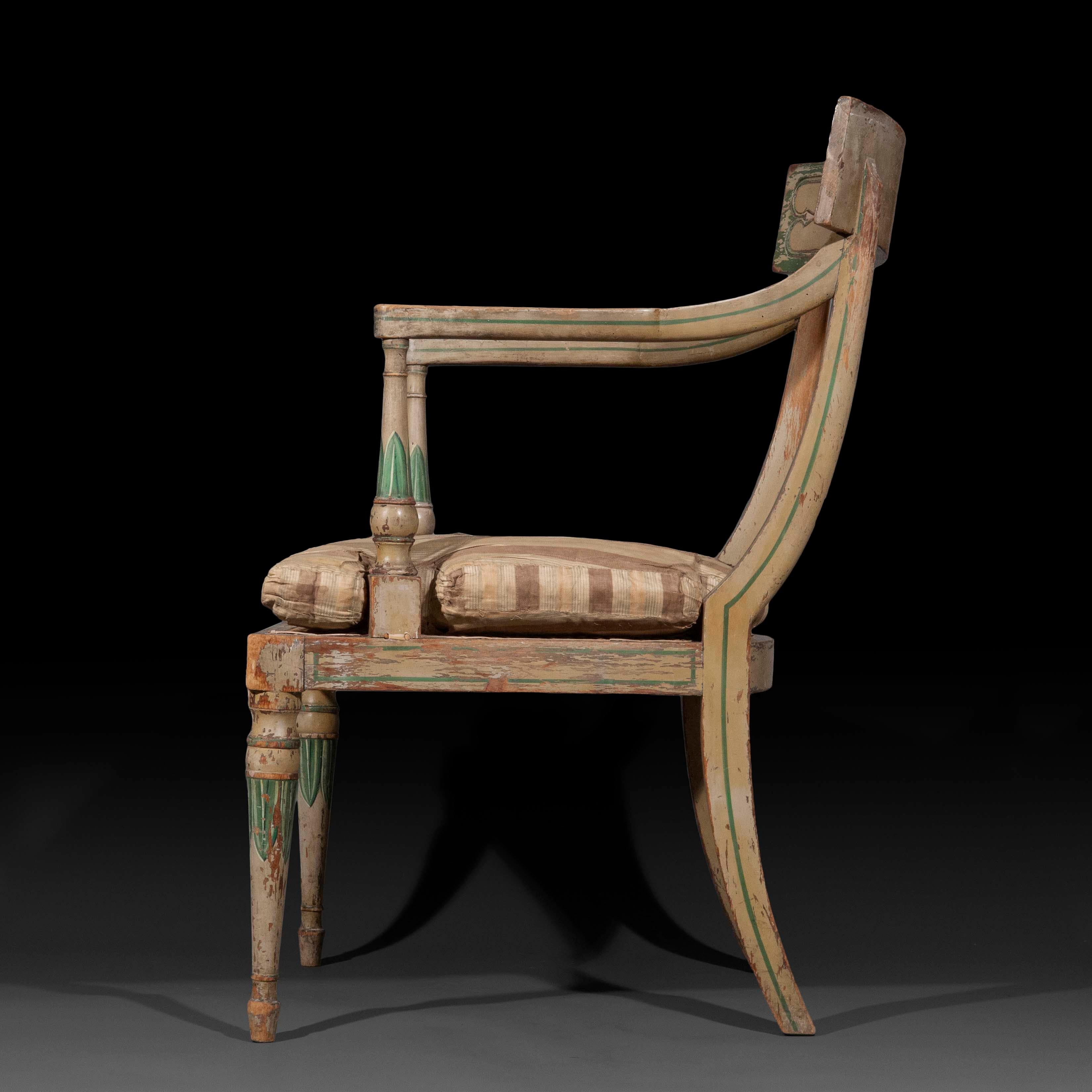 Raro sillón pintado del siglo XIX atribuido a Gillows Pintado en venta