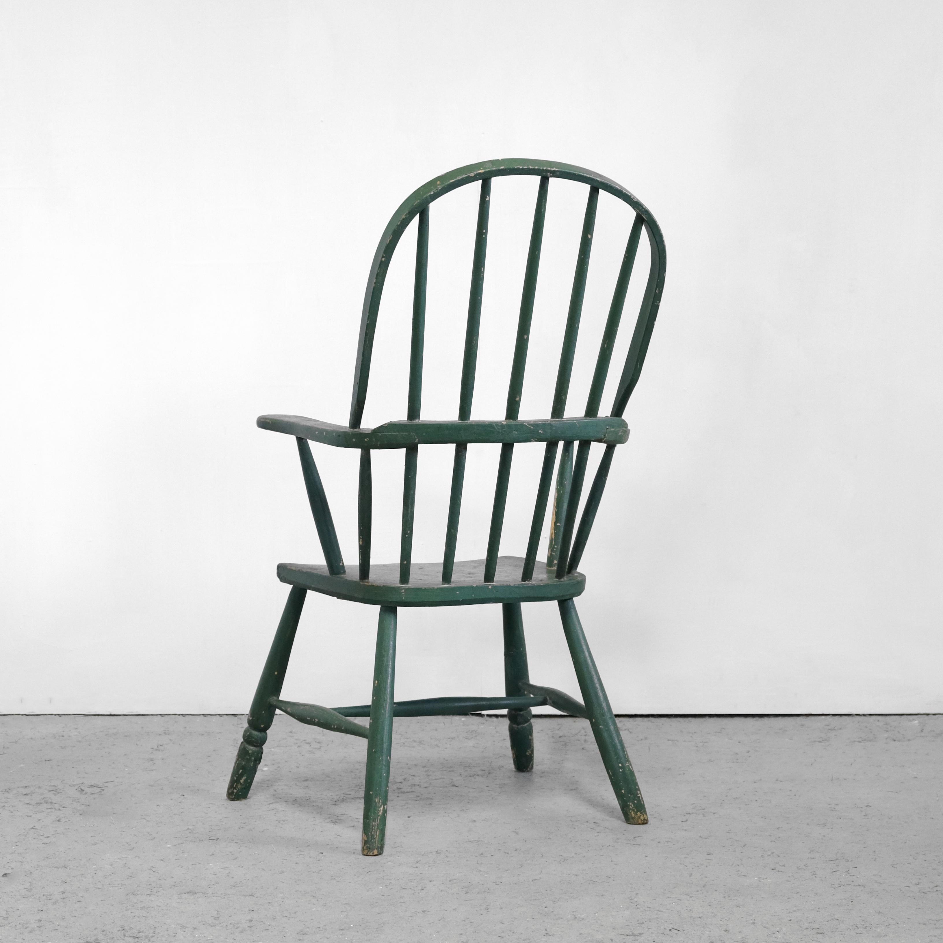 Hand-Crafted Early 19th Century Painted English West Country Windsor Stick Chair in Green