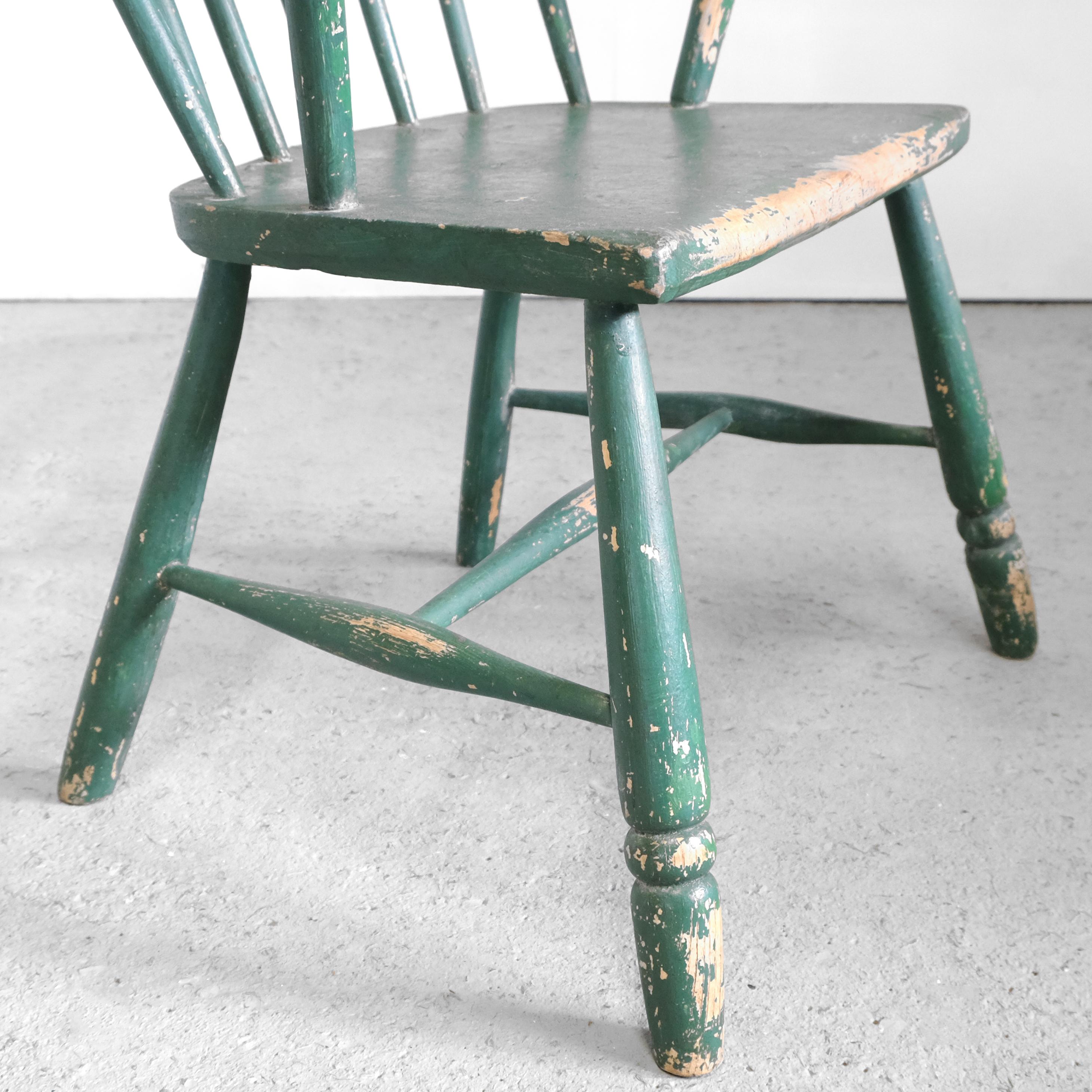 Ash Early 19th Century Painted English West Country Windsor Stick Chair in Green