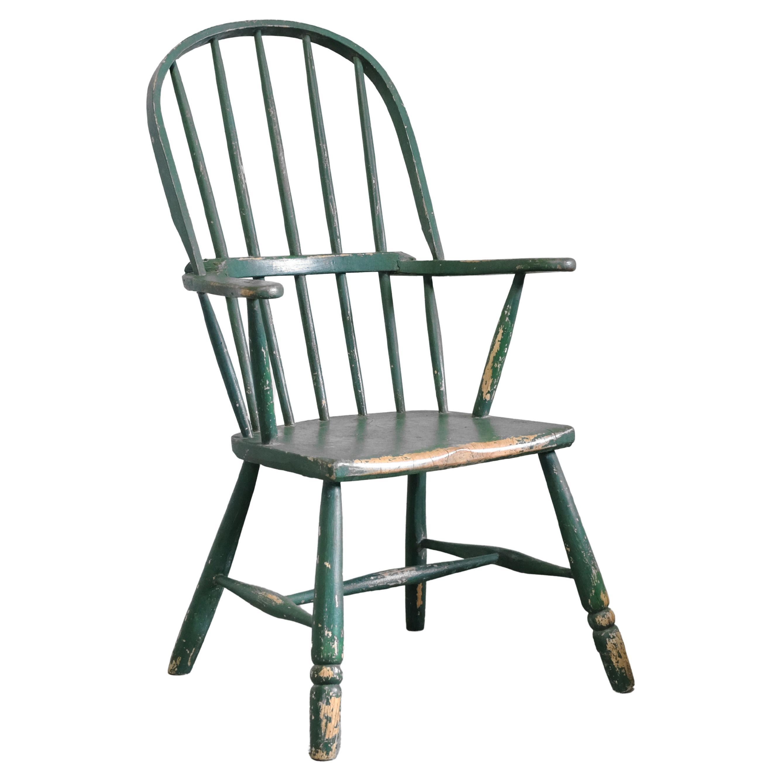 Early 19th Century Painted English West Country Windsor Stick Chair in Green