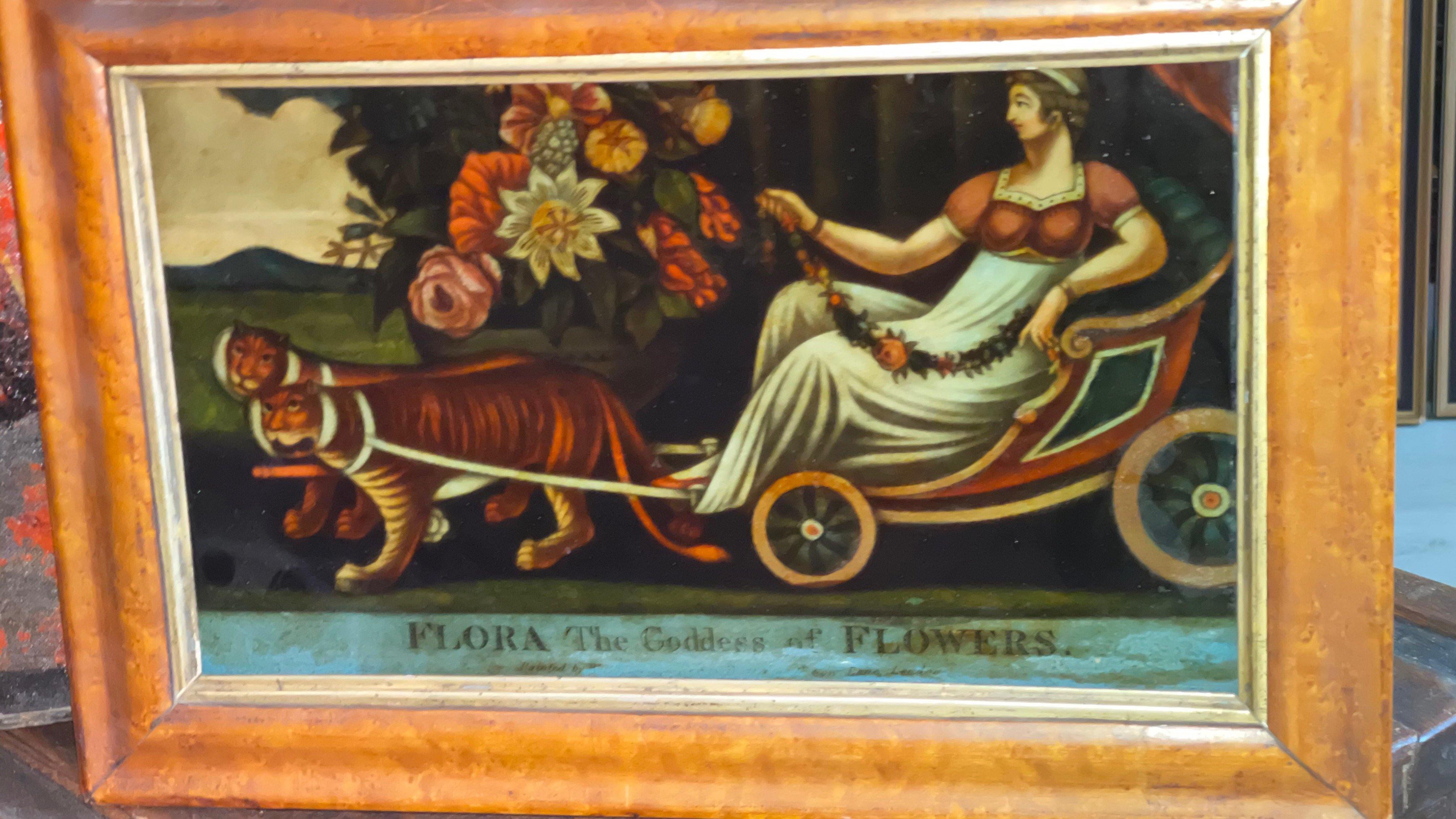 Early 19th Century Painted Glass Transfer Flora the Goddess of Flowers 1