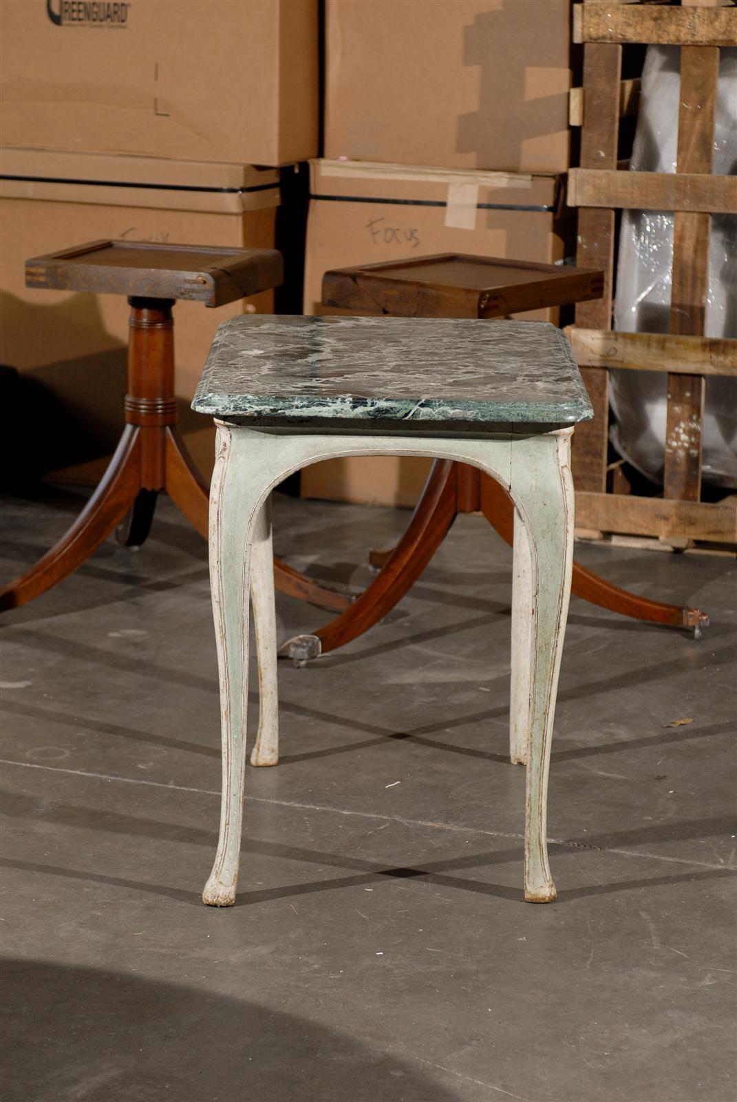 Early 19th Century Painted Green French Louis Style Table with Green Marble Top In Good Condition In Atlanta, GA
