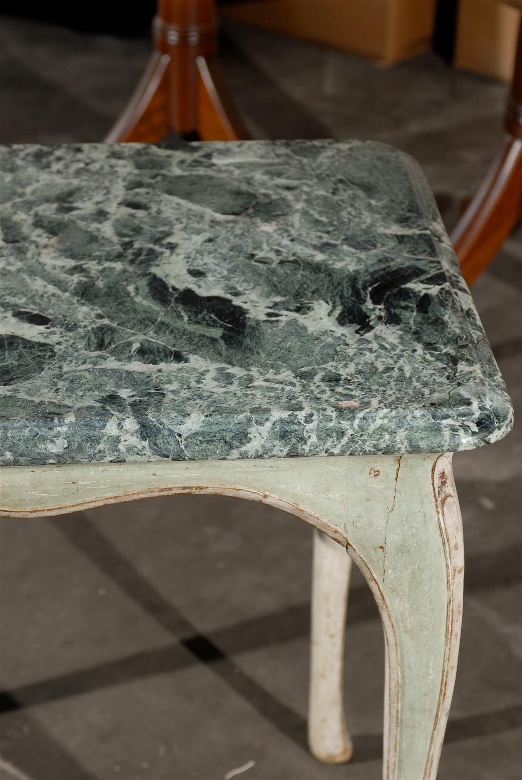 Early 19th Century Painted Green French Louis Style Table with Green Marble Top 3