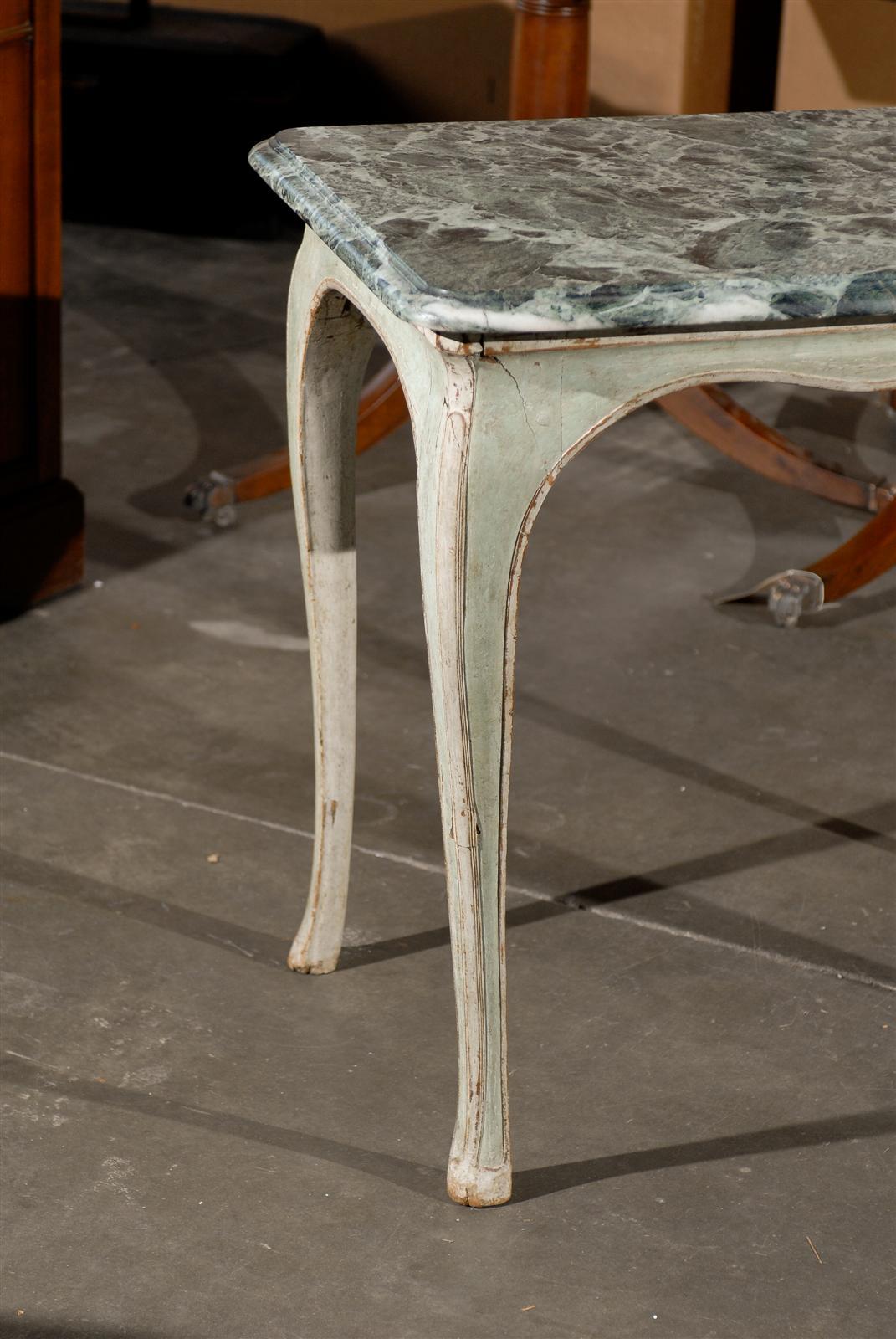 Early 19th Century Painted Green French Louis Style Table with Green Marble Top 4