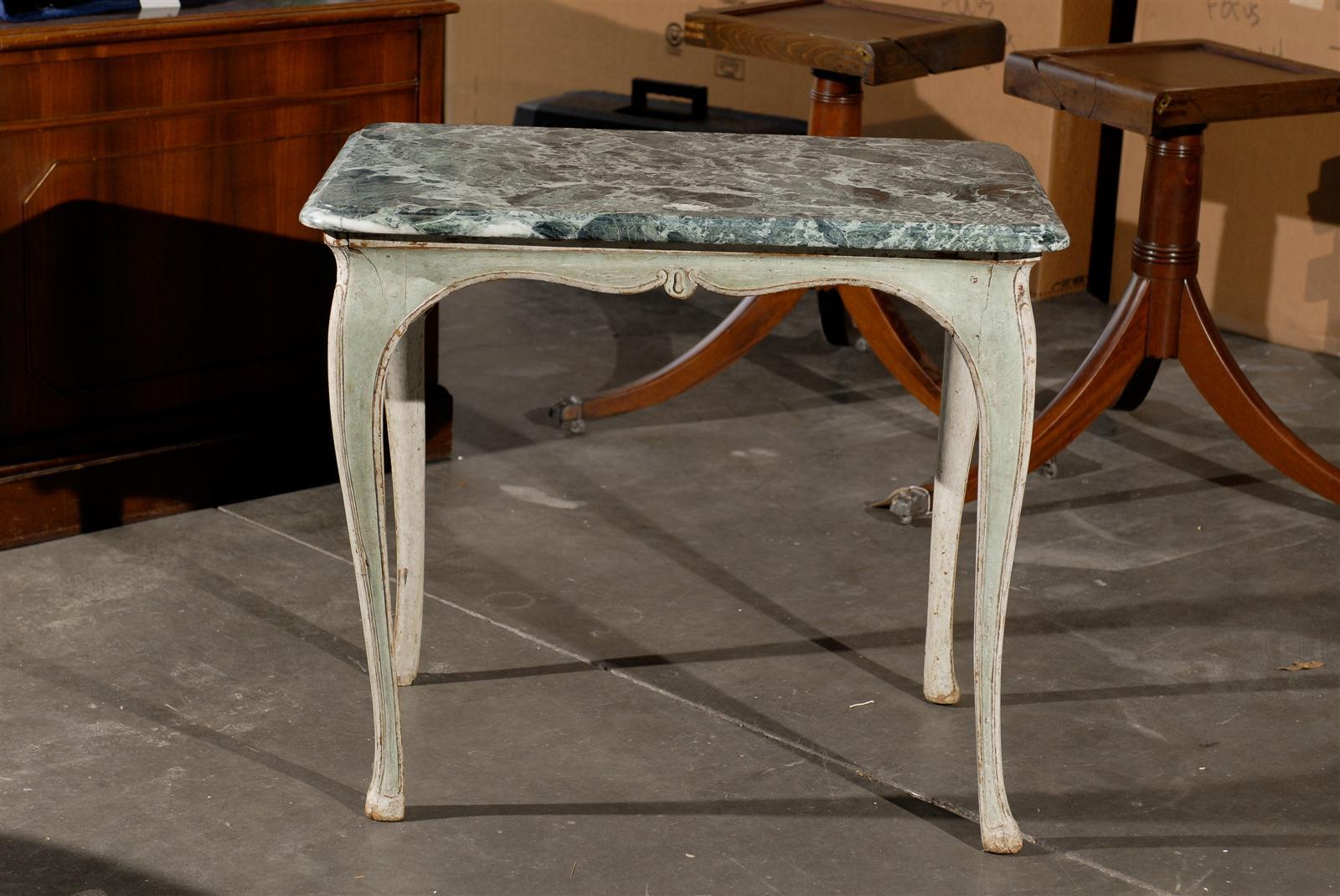 Early 19th Century Painted Green French Louis Style Table with Green Marble Top 5