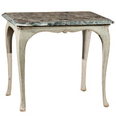 Early 19th Century Painted Green French Louis Style Table with Green Marble Top