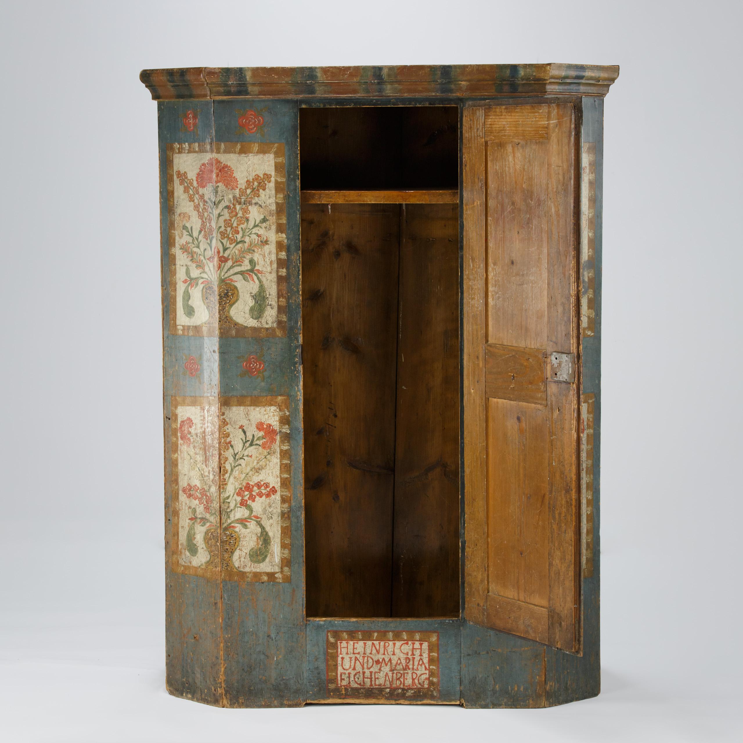 German Early 19th Century Painted Marriage Cupboard