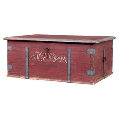 Early 19th Century painted pine blanket box