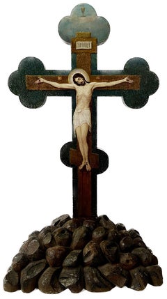 Early 19th Century Painted Russian Icon Crucifix
