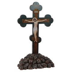 Crucifix Icone russe peint du début du 19ème siècle