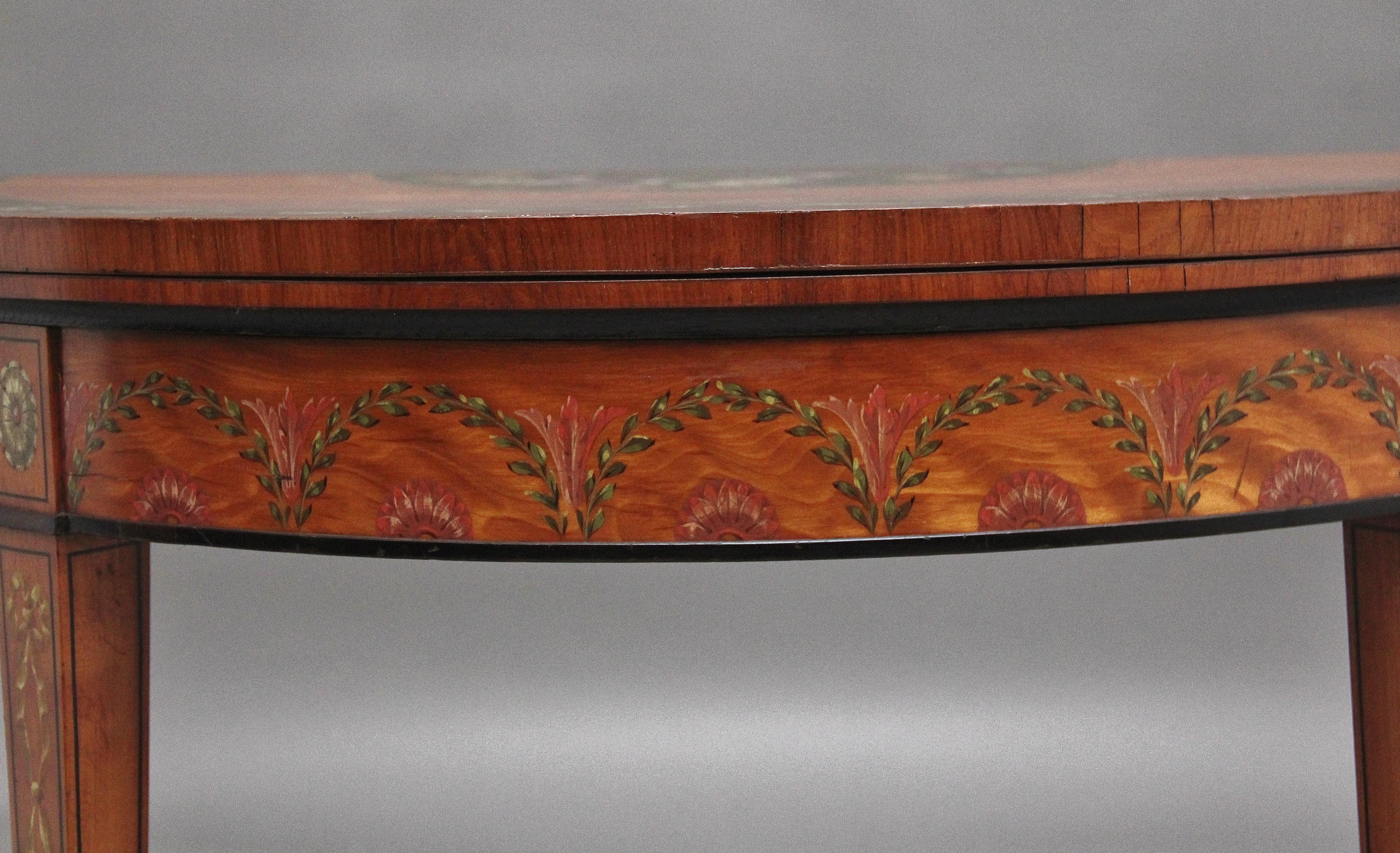 British Early 19th Century painted satinwood card table For Sale