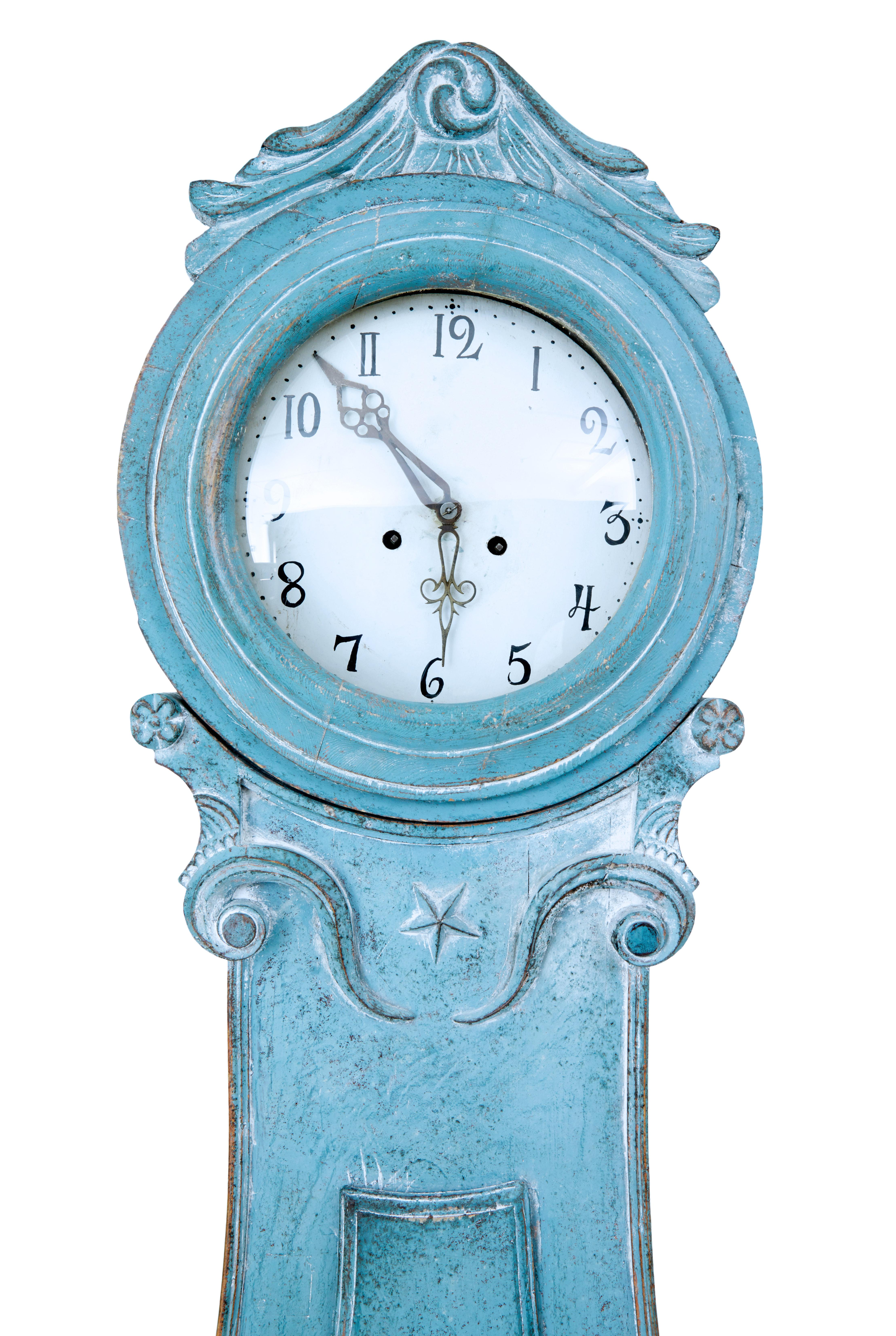 Early 19th Century Painted Swedish Mora Long Case Clock 1