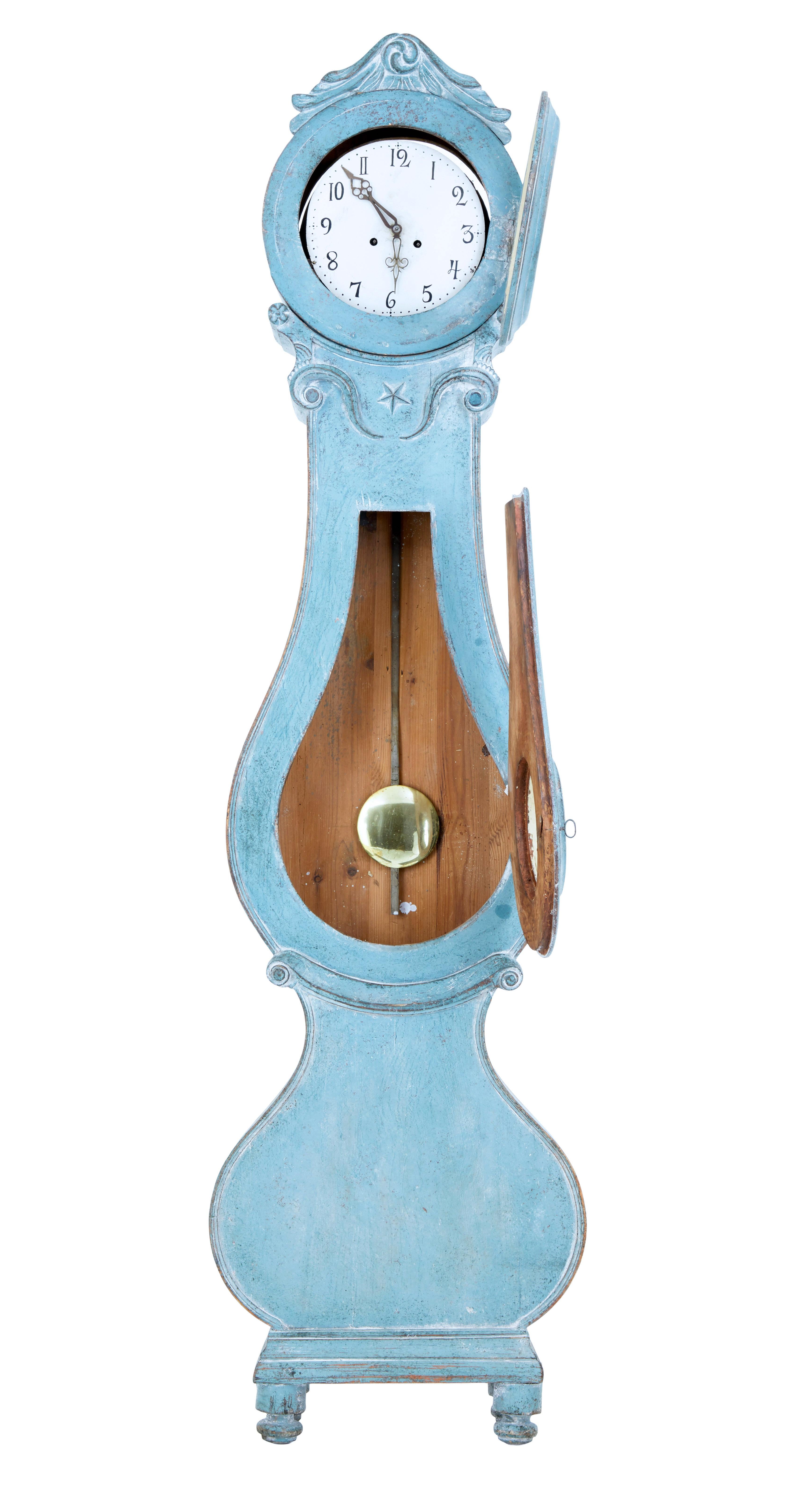 Gustavian Early 19th Century Painted Swedish Mora Longcase Clock