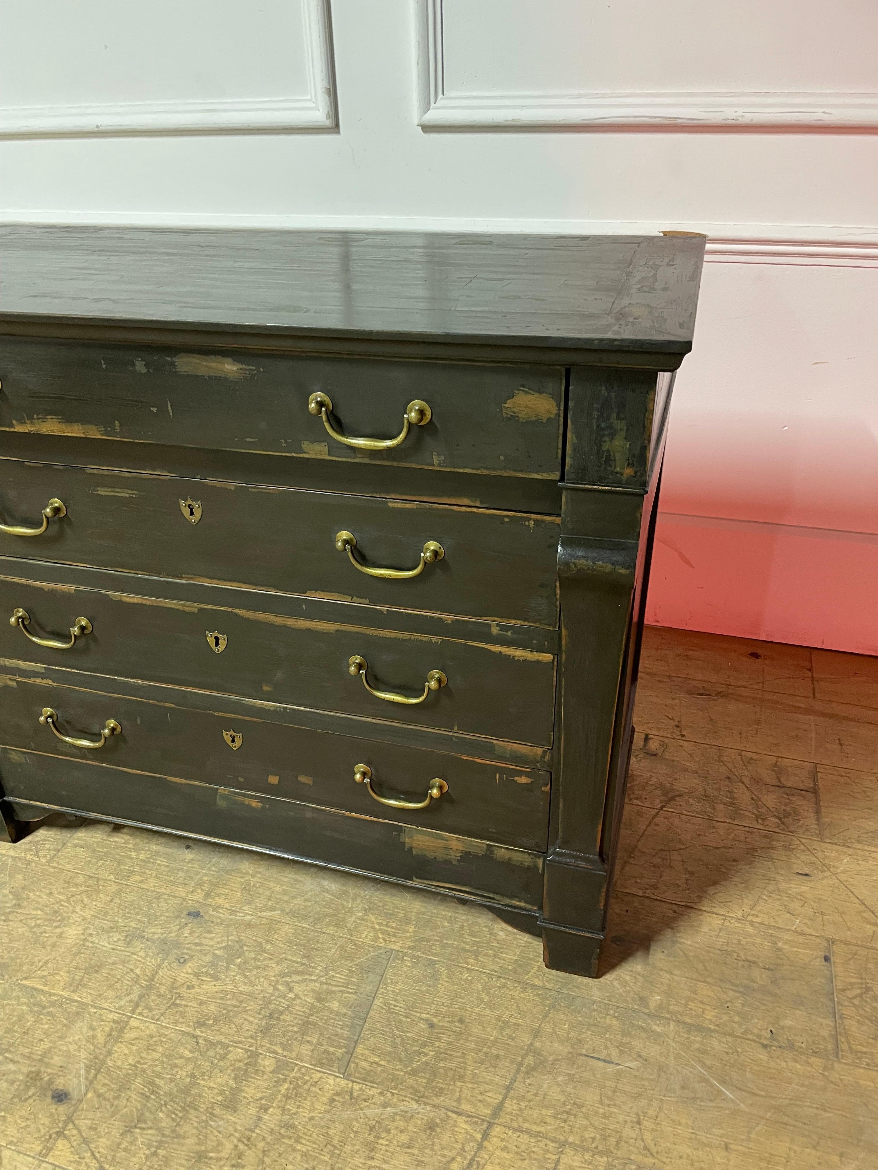 Country Early 19th century painted walnut French commode / chest of drawers  For Sale