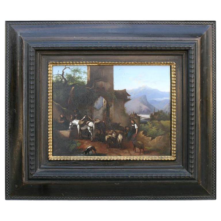 Early 19th Century Painting on Copper of a Tyrolean Scene with Ruin For Sale