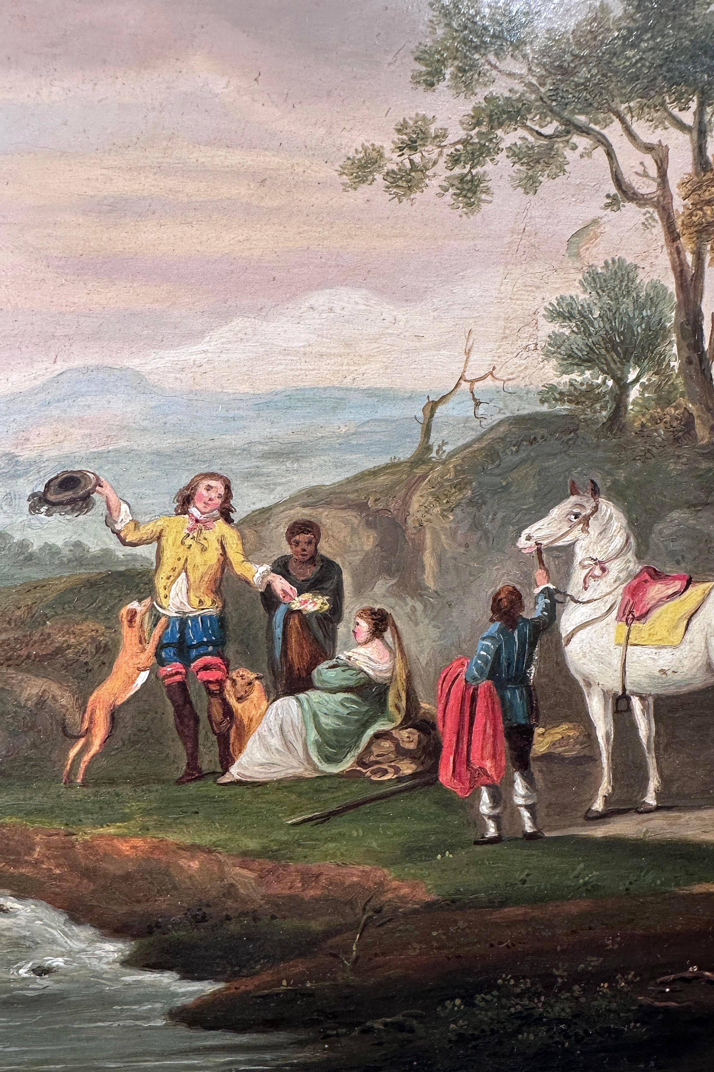 EARLY 19th CENTURY PAINTING WITH A COUNTRY SCENE (Handgeschnitzt) im Angebot