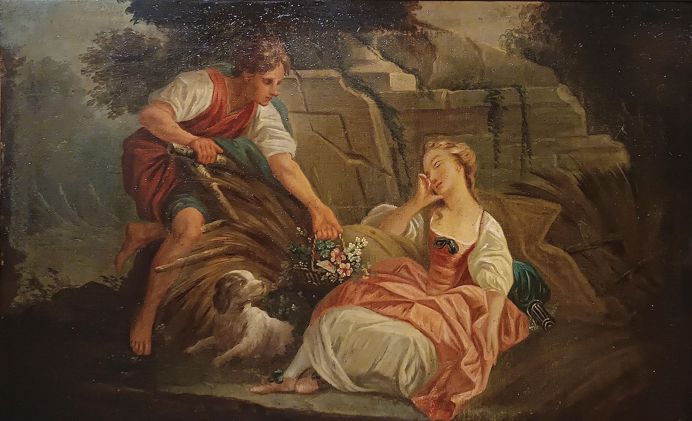 French EARLY 19th CENTURY PAINTING WITH GALANT SCENE FRENCH SCHOOL For Sale
