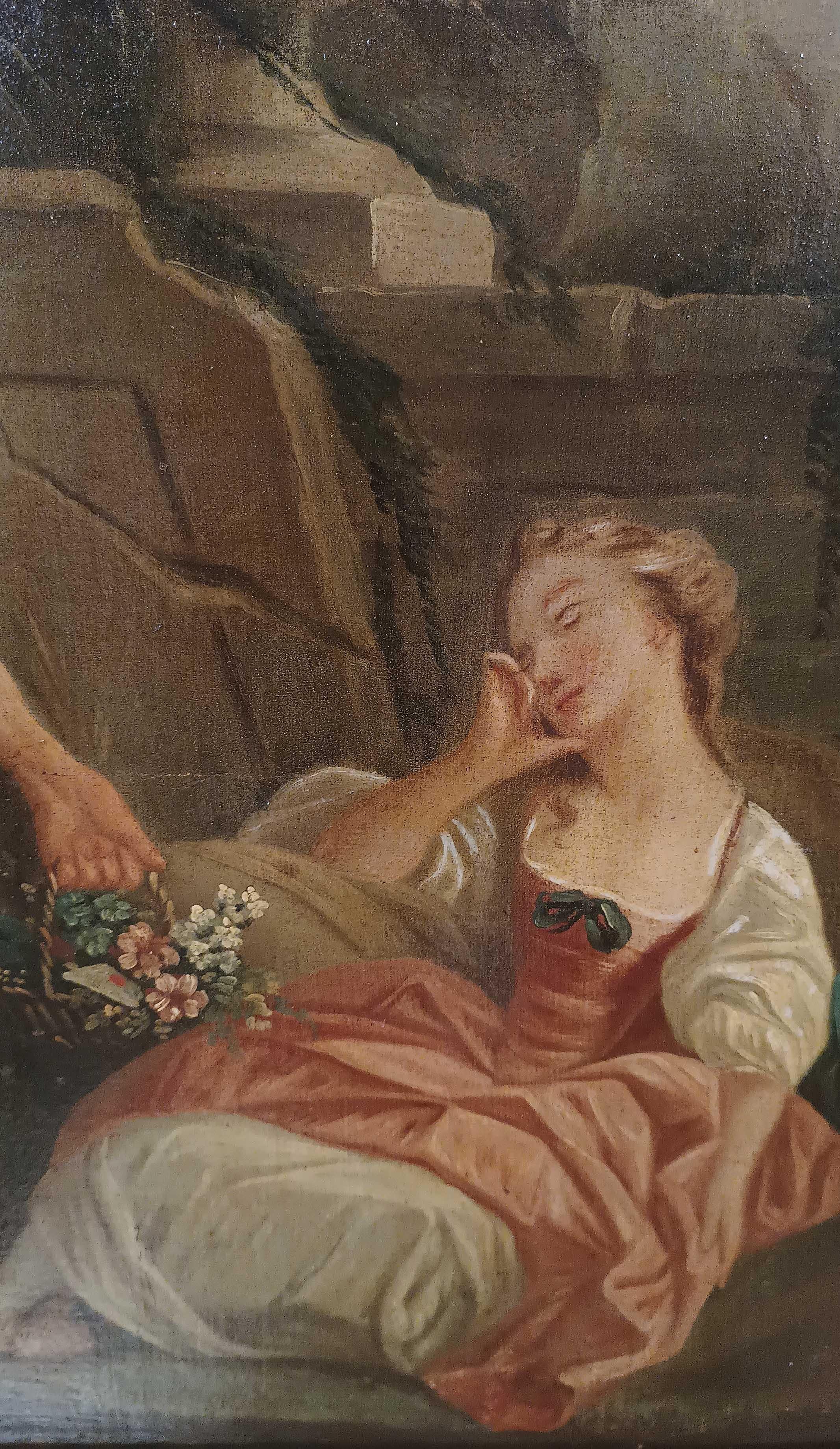 Canvas EARLY 19th CENTURY PAINTING WITH GALANT SCENE FRENCH SCHOOL For Sale