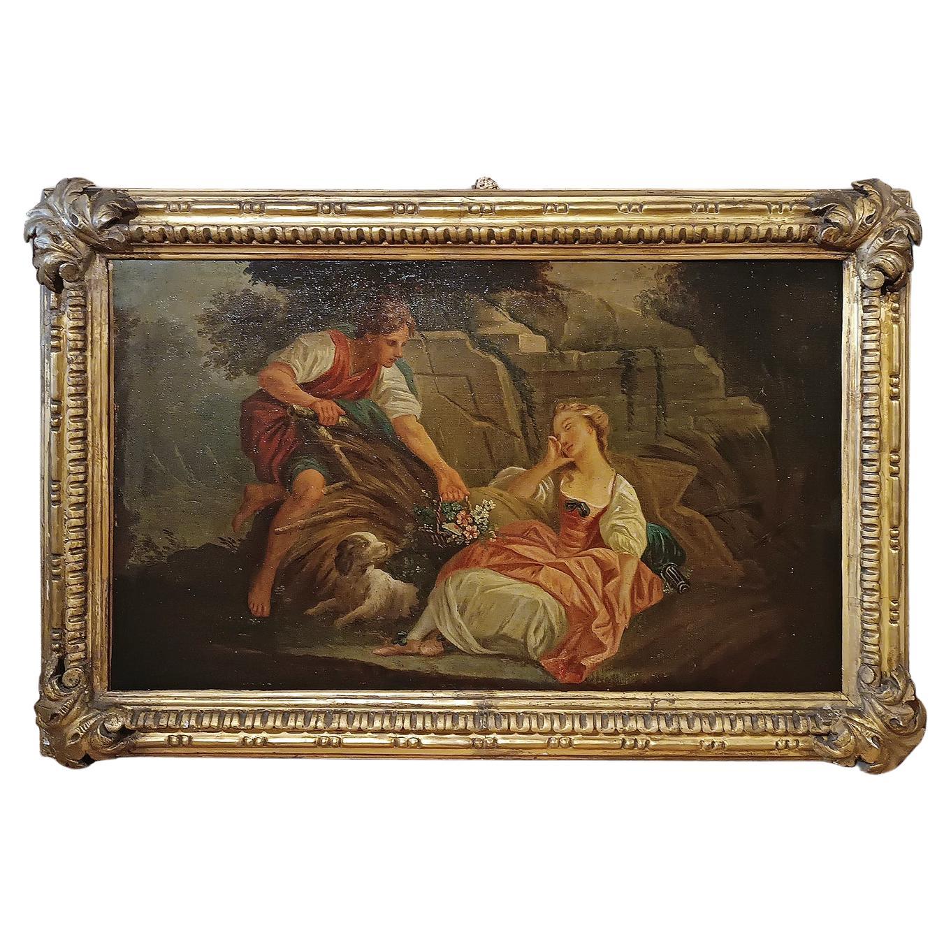 EARLY 19th CENTURY PAINTING WITH GALANT SCENE FRENCH SCHOOL