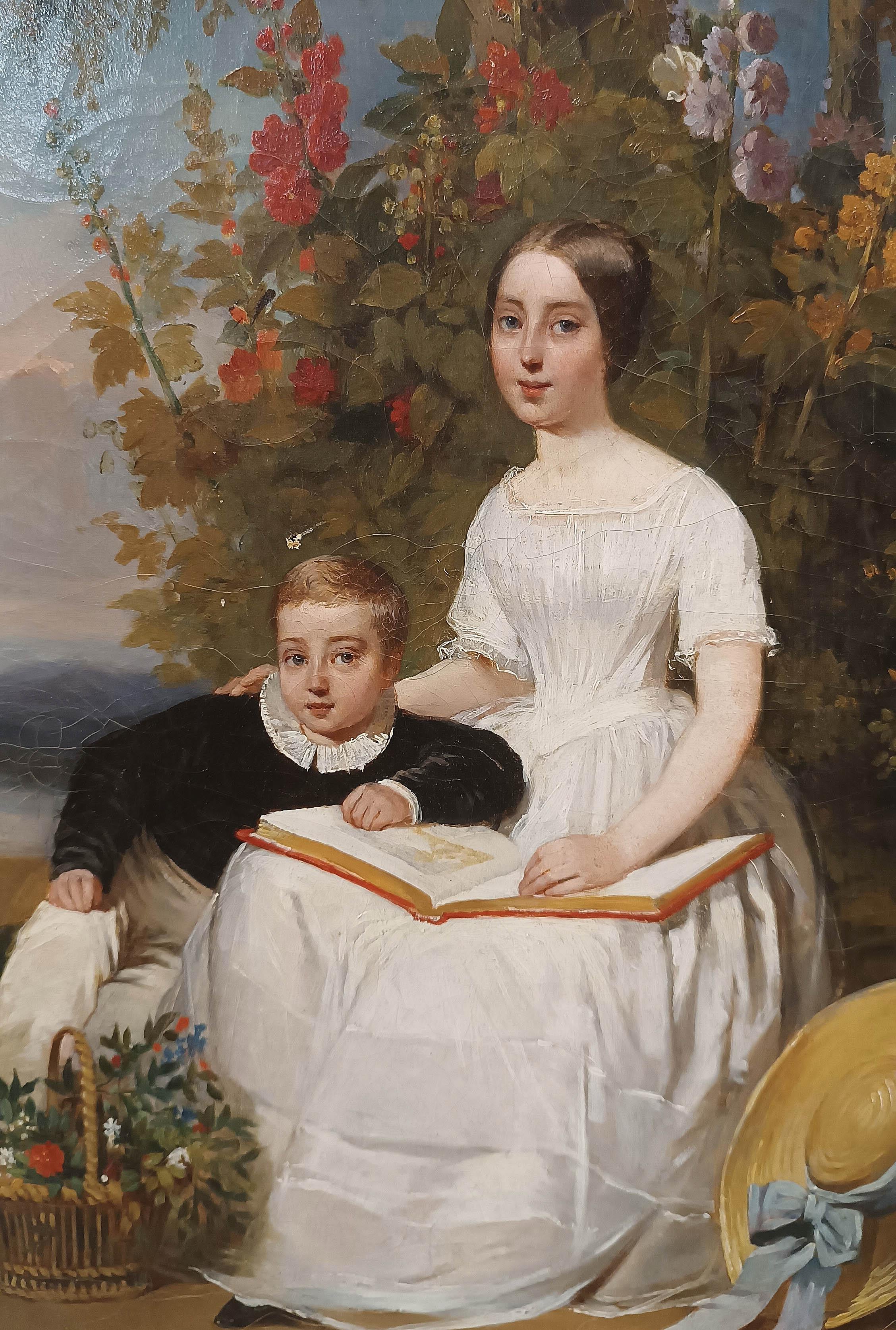 EARLY 19th CENTURY PAINTING WITH PORTRAIT OF TWO BROTHERS (Italian) im Angebot