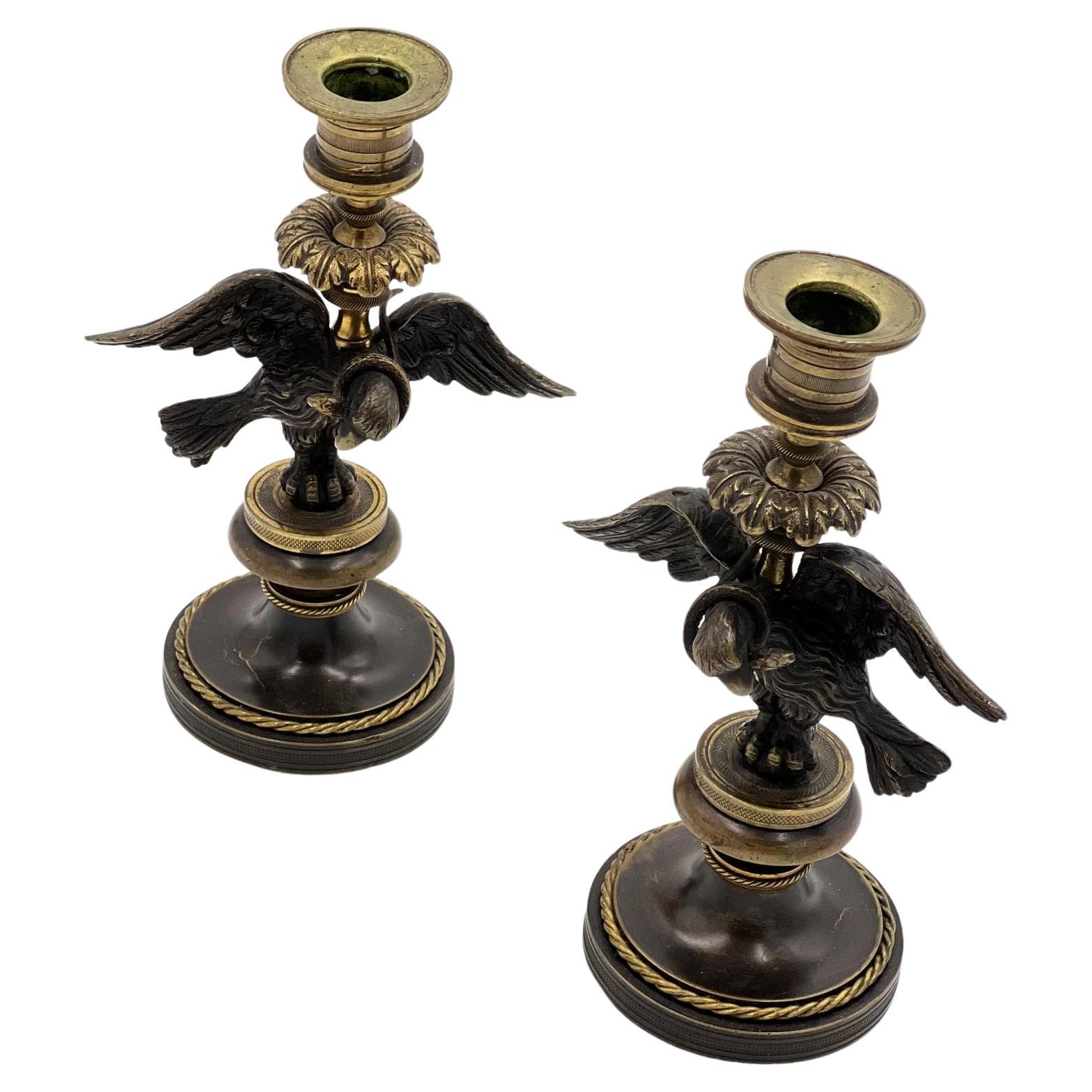Early 19th Century Pair French Grand Tour Candlesticks with Eagles