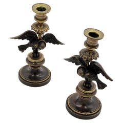 Antique Early 19th Century Pair French Grand Tour Candlesticks with Eagles