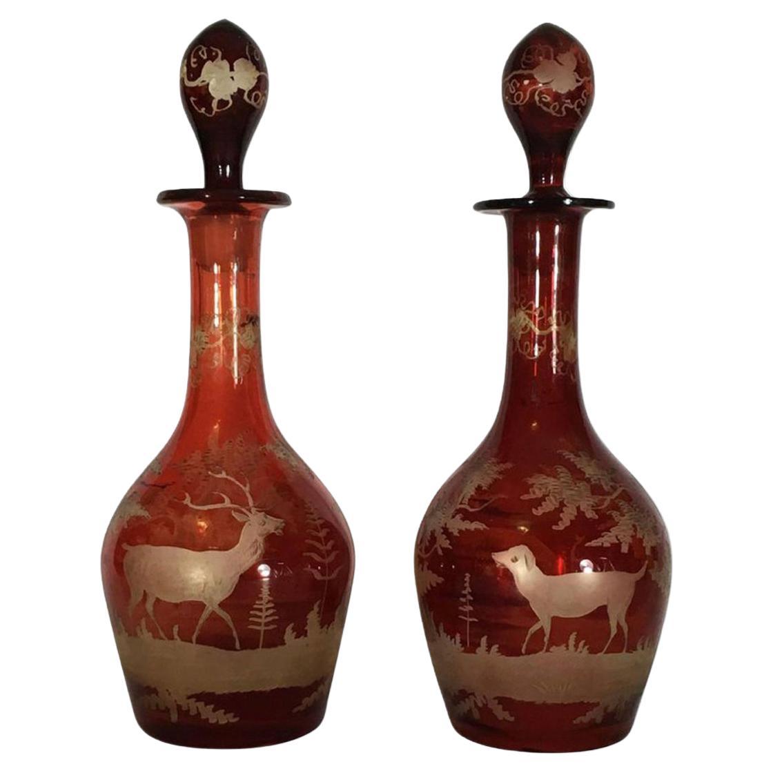 EARLY 19th CENTURY PAIR OF AUSTRIAN CRYSTAL BOTTLES  For Sale