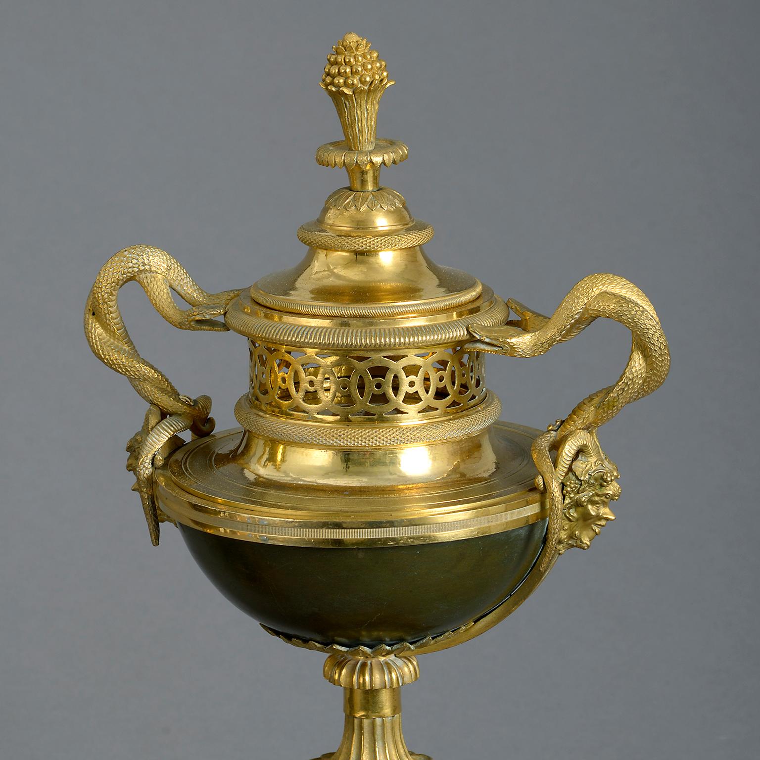Neoclassical Early 19th Century Pair of Bronze and Ormolu Perfume Burners or Pot-Pourri Vases