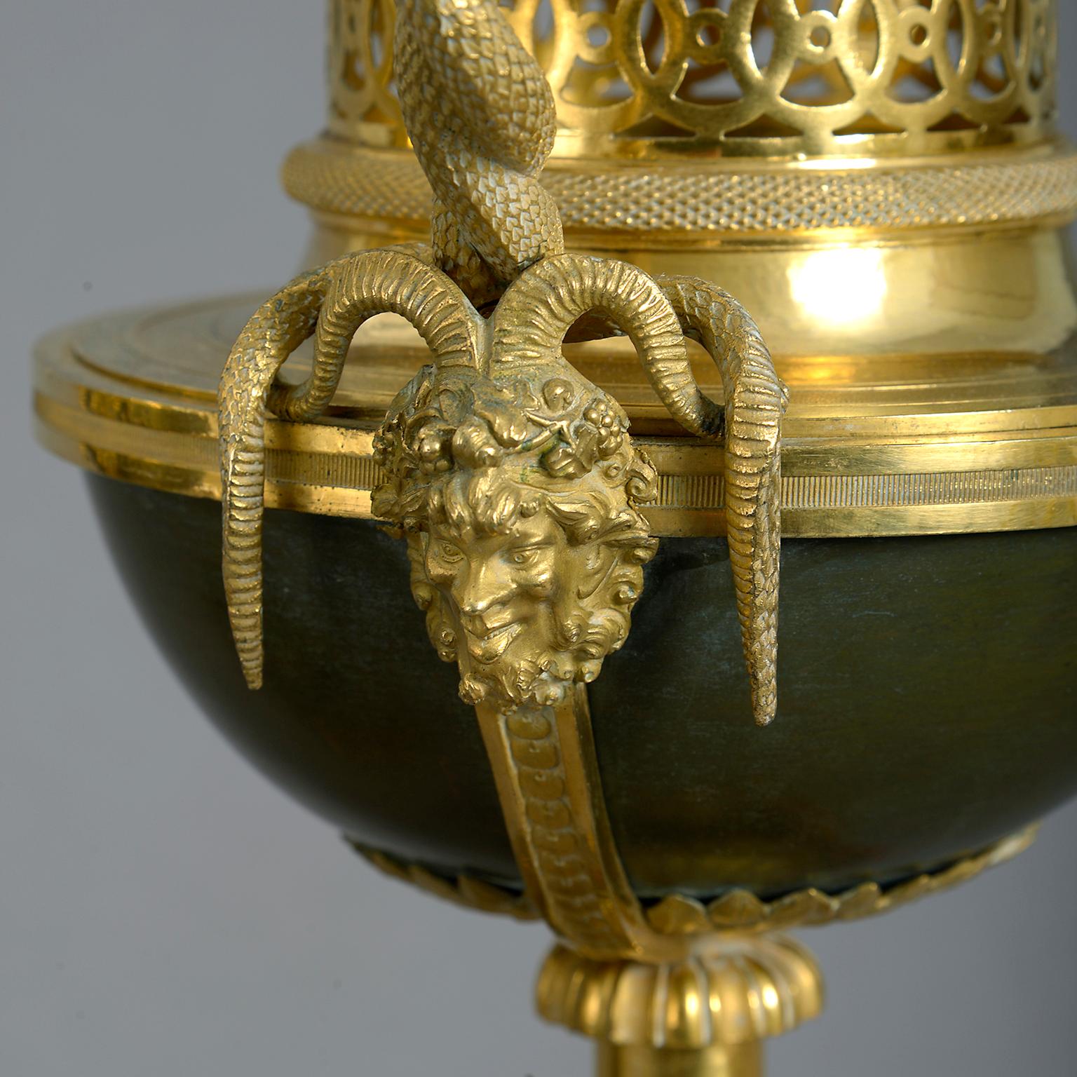 Gilt Early 19th Century Pair of Bronze and Ormolu Perfume Burners or Pot-Pourri Vases