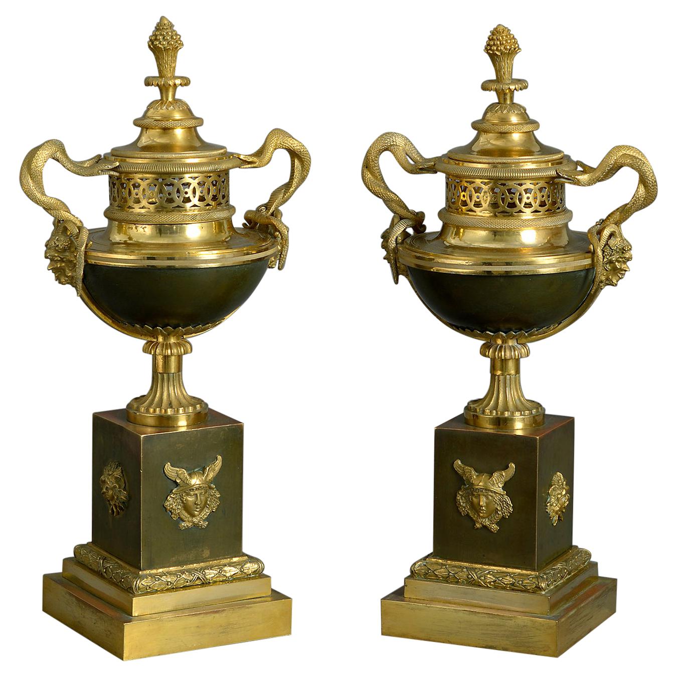 Early 19th Century Pair of Bronze and Ormolu Perfume Burners or Pot-Pourri Vases